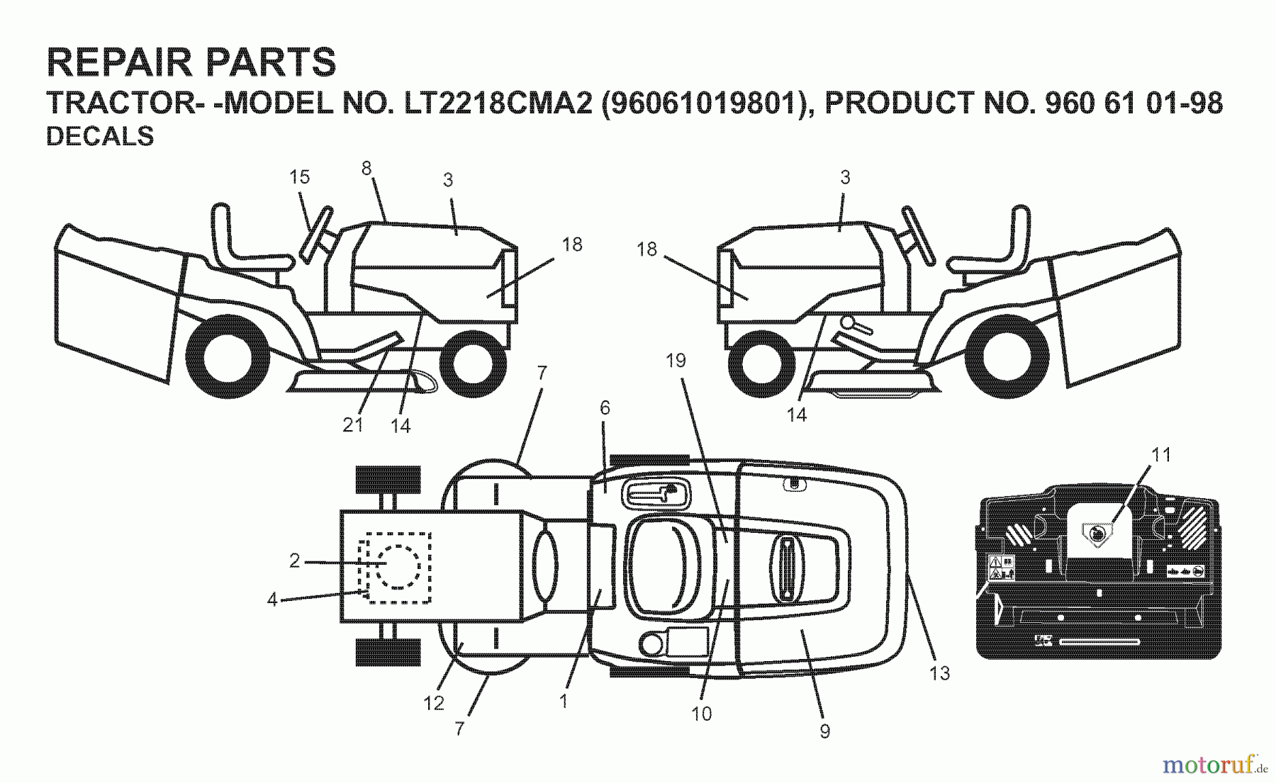 Jonsered Rasen und Garten Traktoren LT2218 CMA2 (96061019801) - Jonsered Lawn & Garden Tractor (2007-07) DECALS