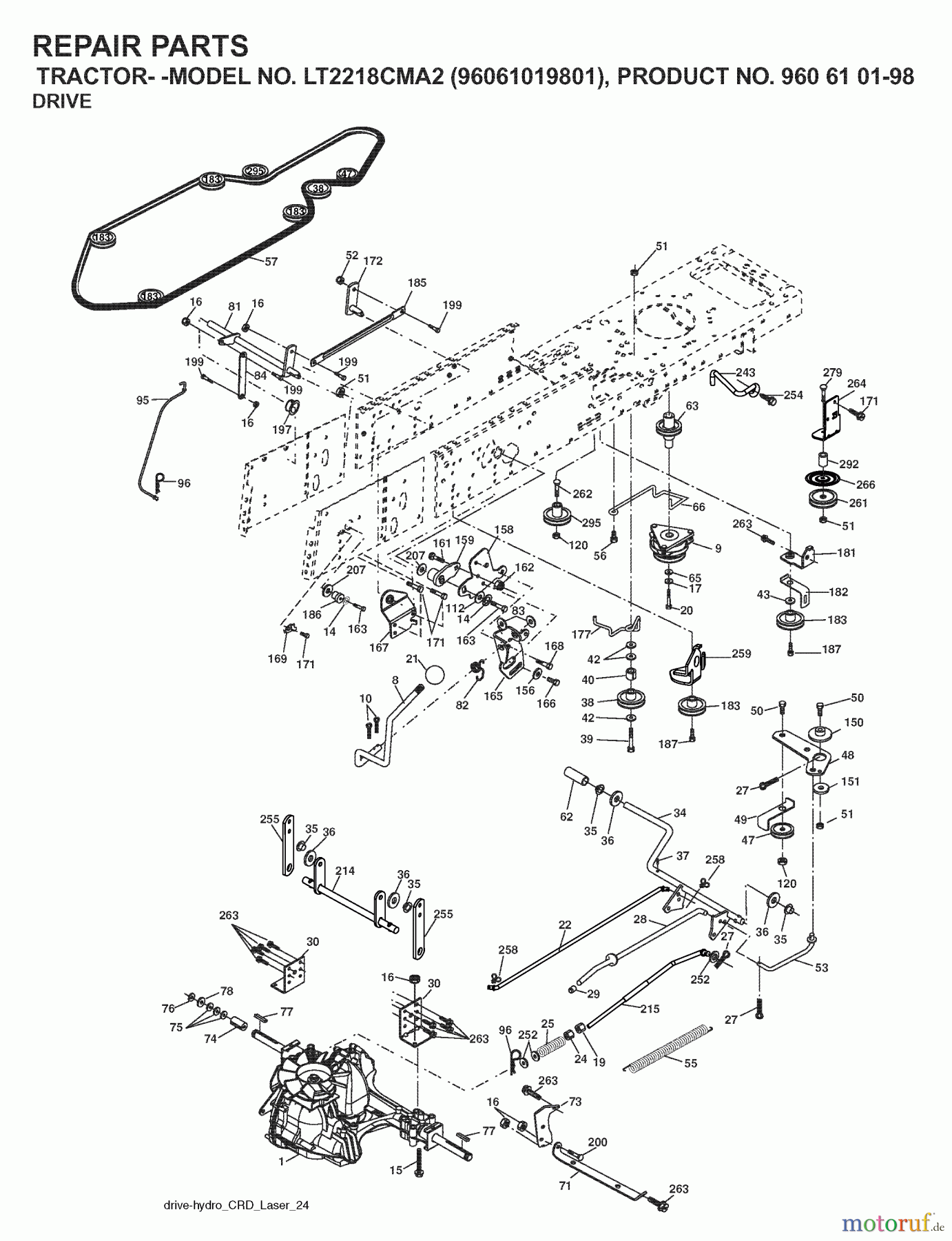 Jonsered Rasen und Garten Traktoren LT2218 CMA2 (96061019801) - Jonsered Lawn & Garden Tractor (2007-07) DRIVE
