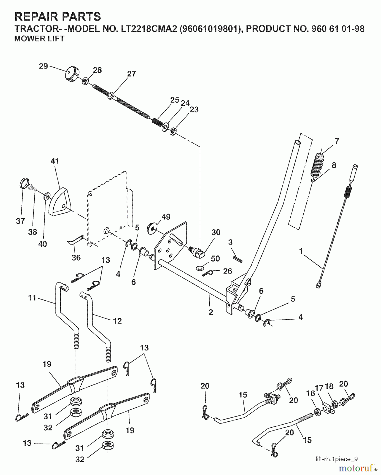 Jonsered Rasen und Garten Traktoren LT2218 CMA2 (96061019801) - Jonsered Lawn & Garden Tractor (2007-07) MOWER LIFT / DECK LIFT