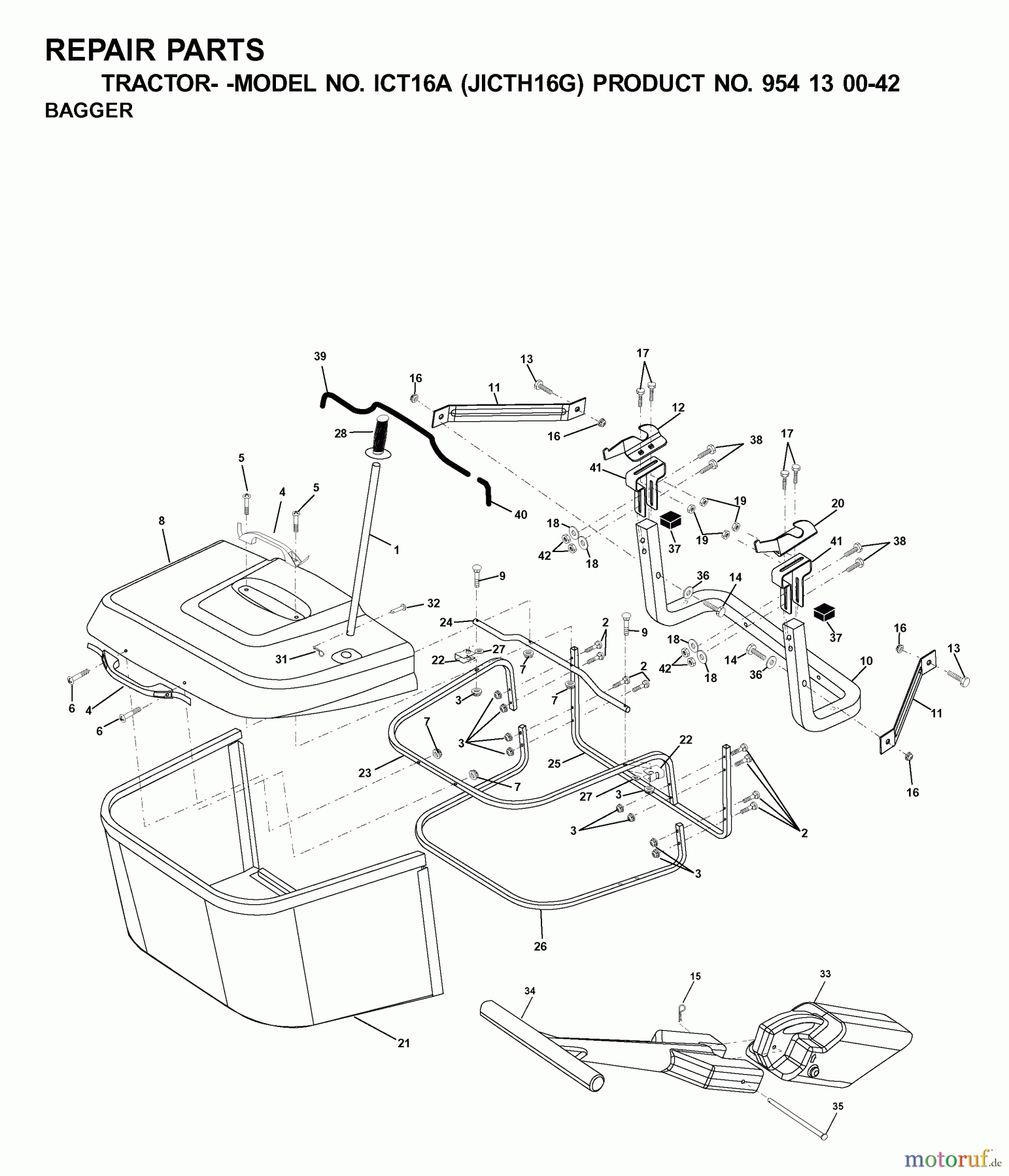  Jonsered Rasen  und Garten Traktoren ICT16A (JICTH16G, 954130042) - Jonsered Lawn & Garden Tractor (2001-02) BAGGER