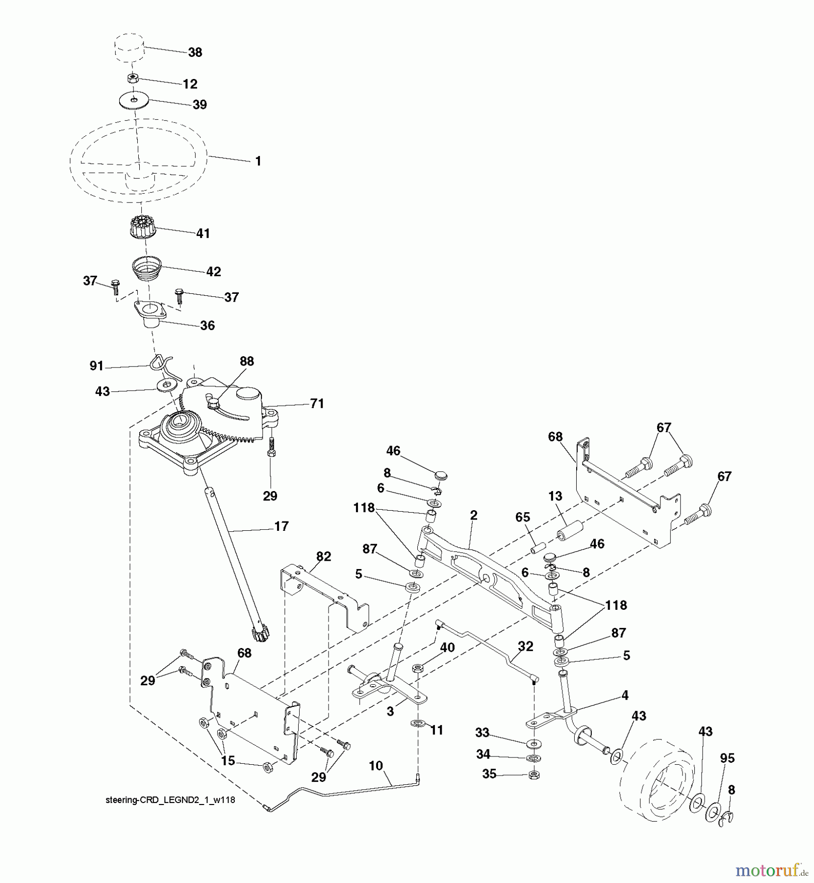 Jonsered Rasen und Garten Traktoren LT2218 CMA2 (96061019802) - Jonsered Lawn & Garden Tractor (2007-10) STEERING
