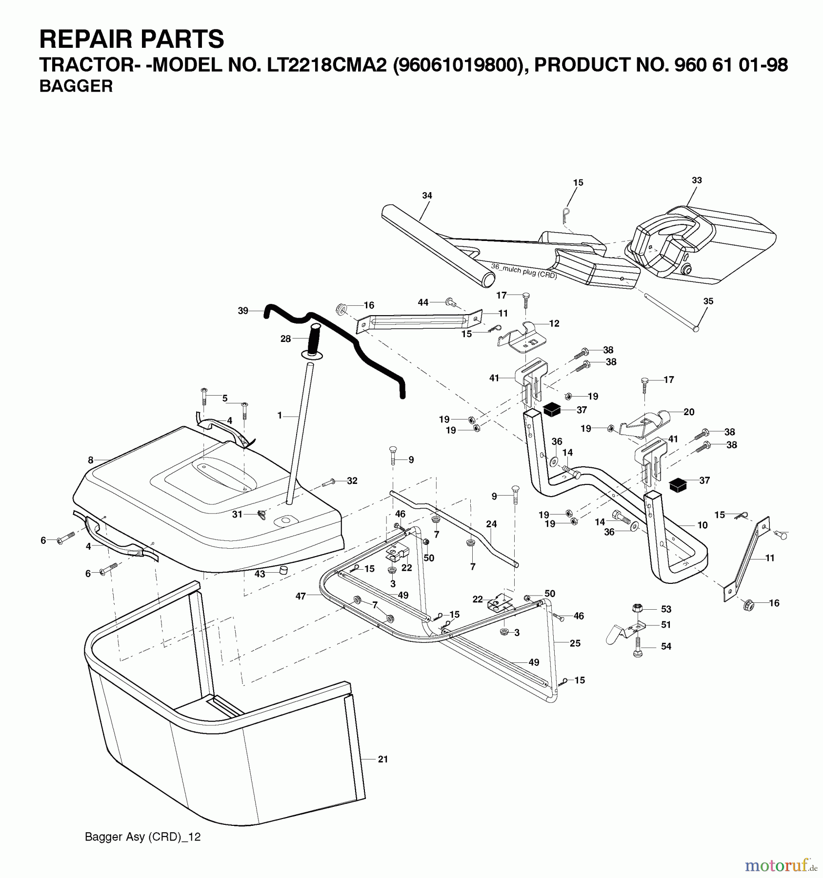  Jonsered Rasen  und Garten Traktoren LT2218 CMA2 (96061019900) - Jonsered Lawn & Garden Tractor (2007-04) BAGGER