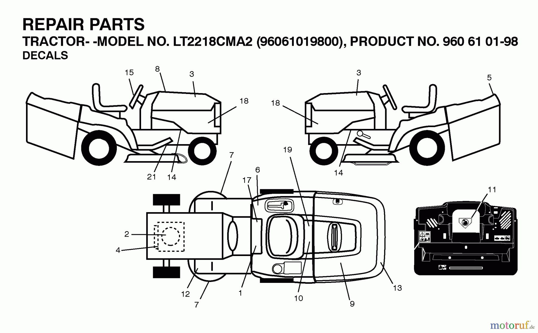 Jonsered Rasen und Garten Traktoren LT2218 CMA2 (96061019900) - Jonsered Lawn & Garden Tractor (2007-04) DECALS