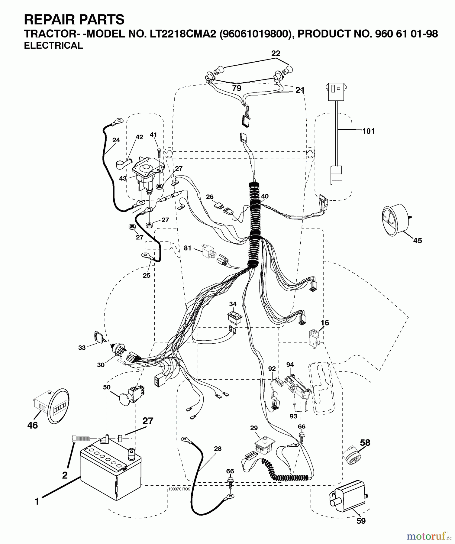 Jonsered Rasen  und Garten Traktoren LT2218 CMA2 (96061019900) - Jonsered Lawn & Garden Tractor (2007-04) ELECTRICAL