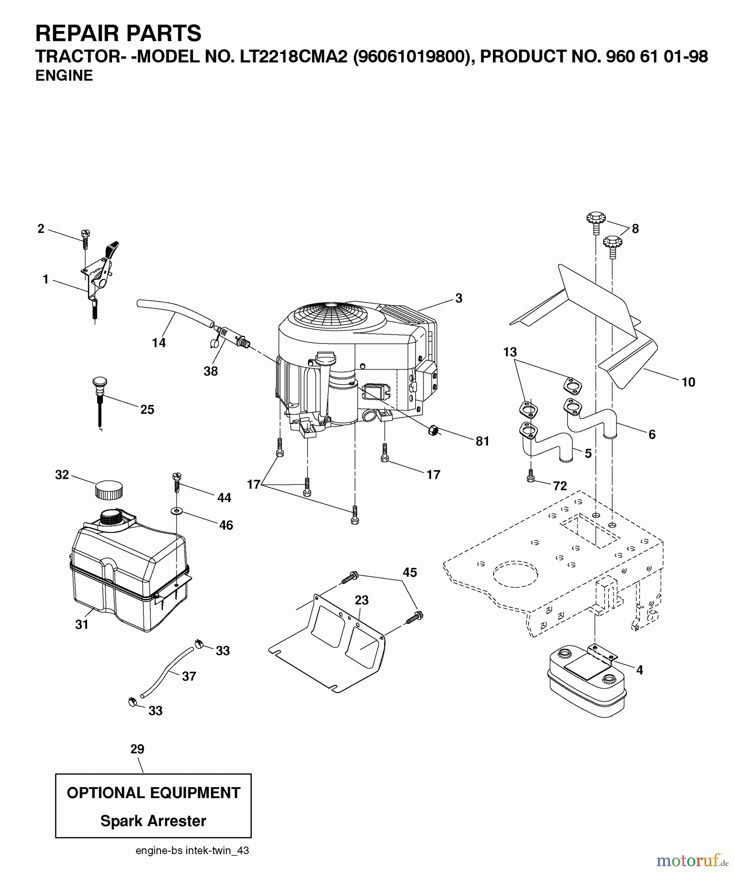  Jonsered Rasen  und Garten Traktoren LT2218 CMA2 (96061019900) - Jonsered Lawn & Garden Tractor (2007-04) ENGINE