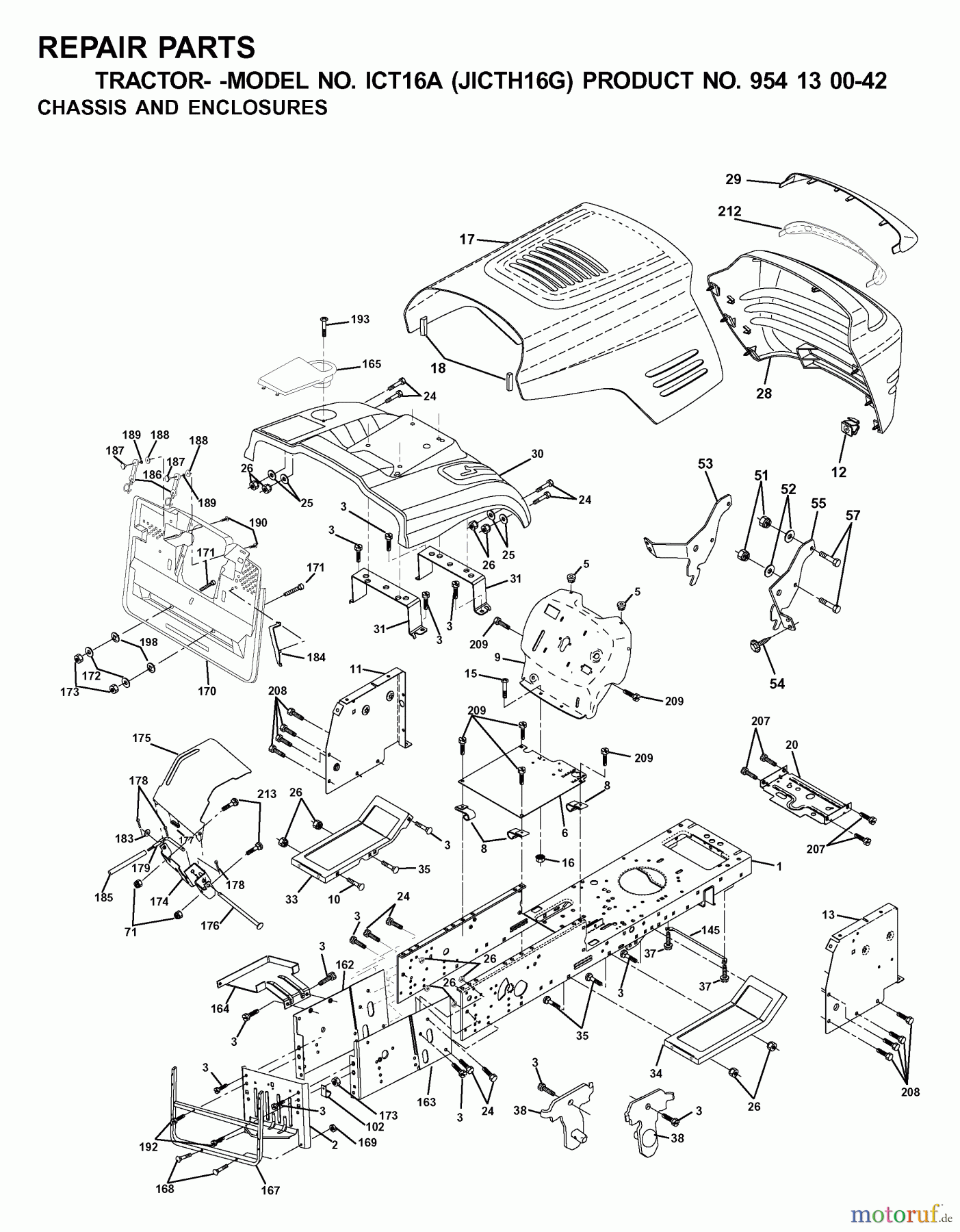  Jonsered Rasen  und Garten Traktoren ICT16A (JICTH16G, 954130042) - Jonsered Lawn & Garden Tractor (2001-02) CHASSIS ENCLOSURES
