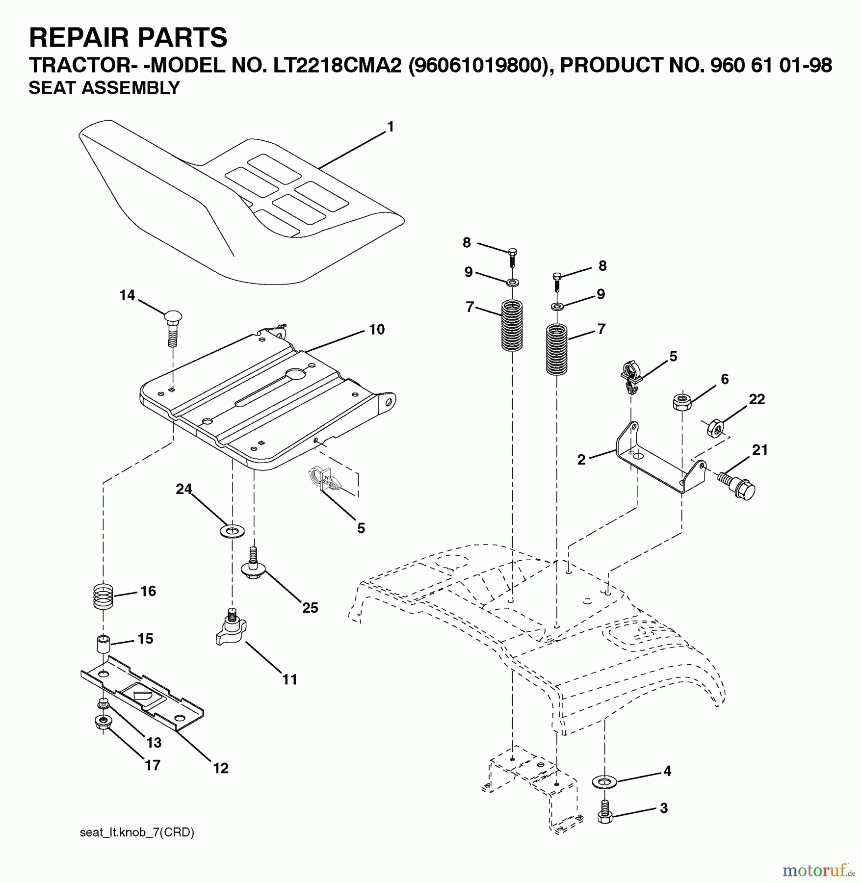 Jonsered Rasen  und Garten Traktoren LT2218 CMA2 (96061019900) - Jonsered Lawn & Garden Tractor (2007-04) SEAT