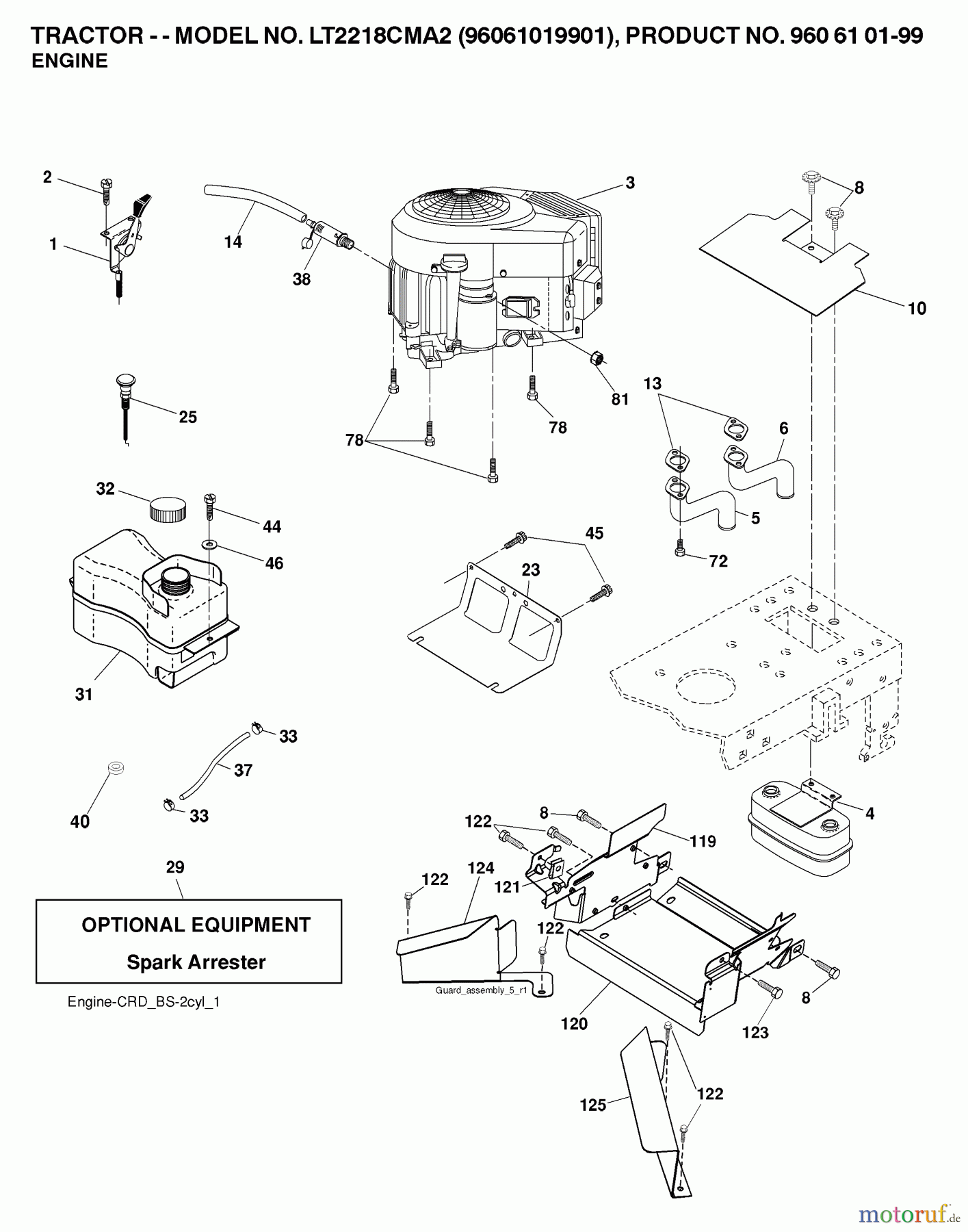 Jonsered Rasen und Garten Traktoren LT2218 CMA2 (96061019901) - Jonsered Lawn & Garden Tractor (2007-05) ENGINE