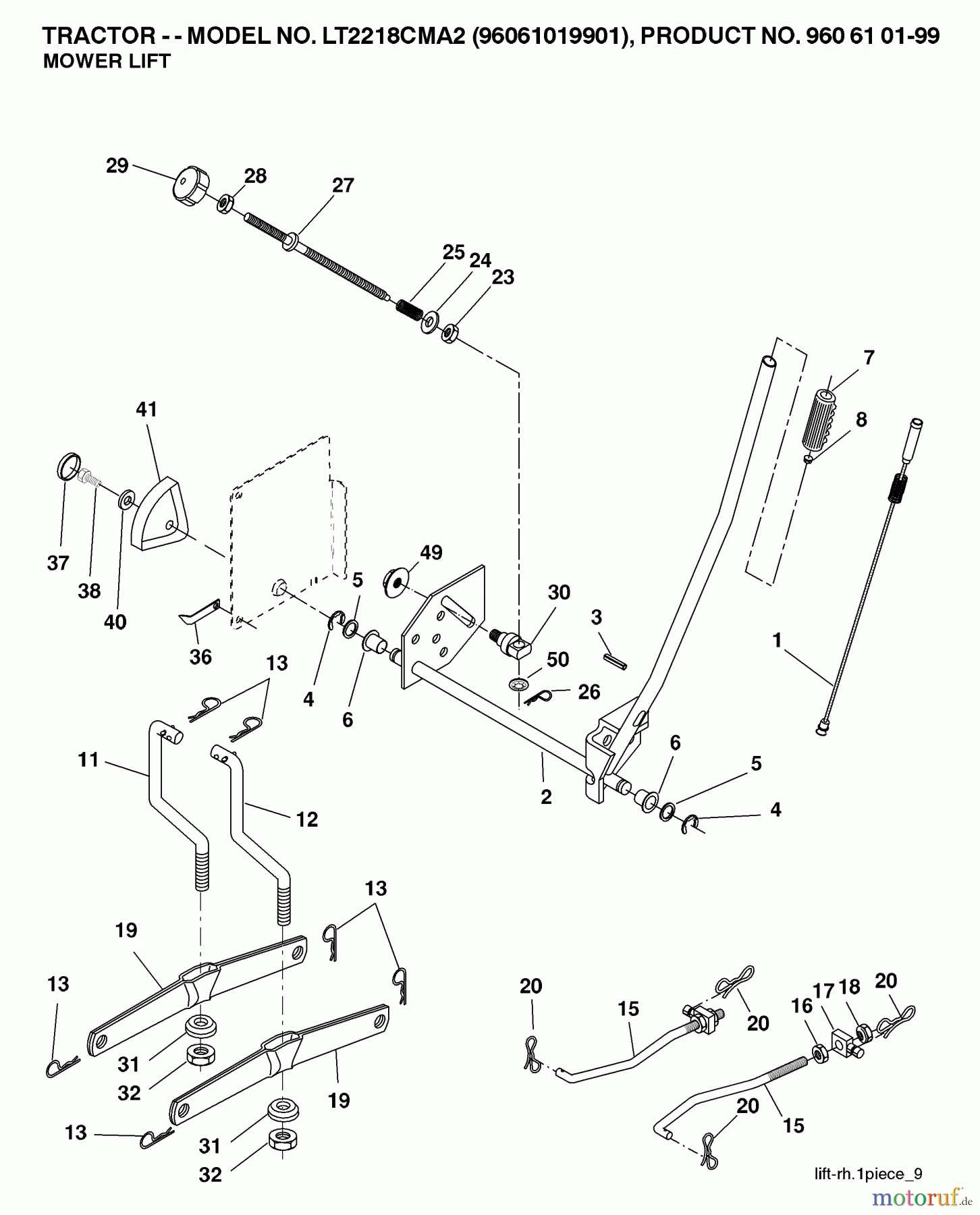  Jonsered Rasen  und Garten Traktoren LT2218 CMA2 (96061019901) - Jonsered Lawn & Garden Tractor (2007-05) MOWER LIFT / DECK LIFT