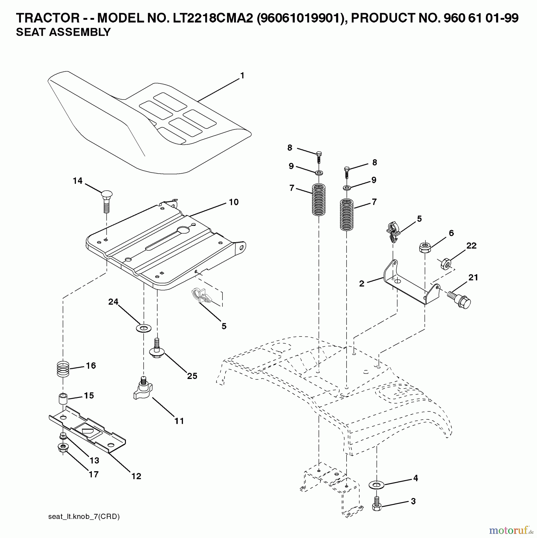  Jonsered Rasen  und Garten Traktoren LT2218 CMA2 (96061019901) - Jonsered Lawn & Garden Tractor (2007-05) SEAT