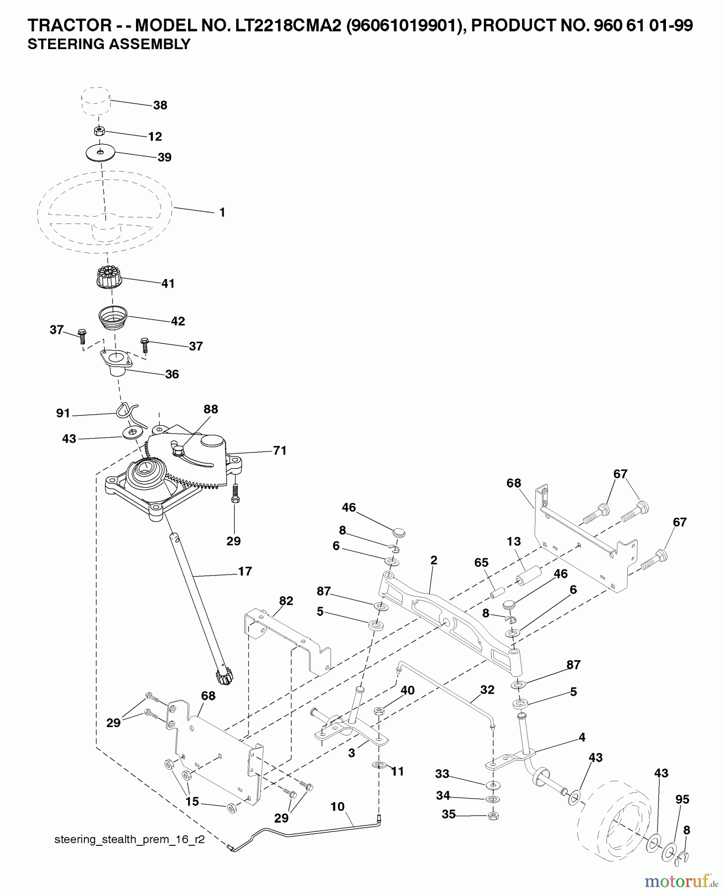  Jonsered Rasen  und Garten Traktoren LT2218 CMA2 (96061019901) - Jonsered Lawn & Garden Tractor (2007-05) STEERING