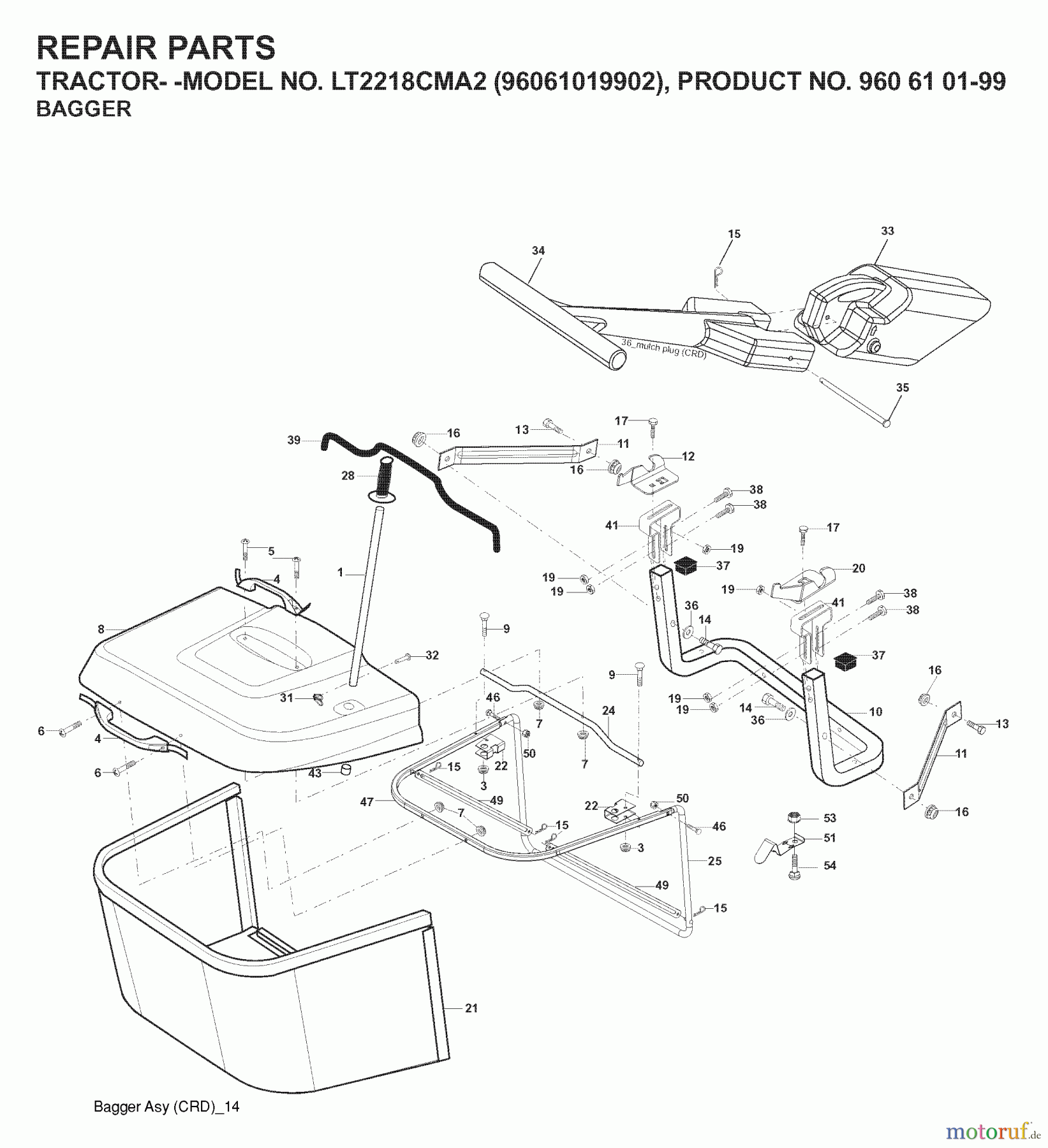 Jonsered Rasen und Garten Traktoren LT2218 CMA2 (96061019902) - Jonsered Lawn & Garden Tractor (2007-07) BAGGER