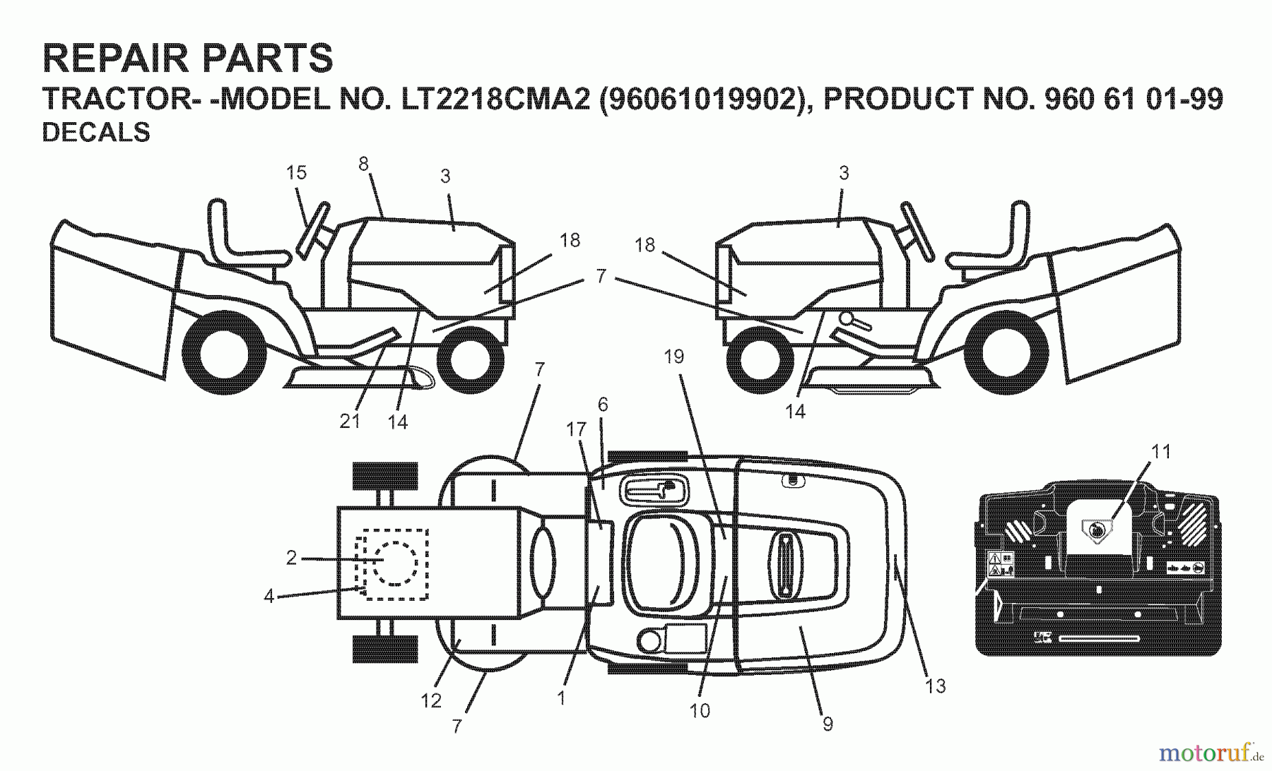 Jonsered Rasen und Garten Traktoren LT2218 CMA2 (96061019902) - Jonsered Lawn & Garden Tractor (2007-07) DECALS