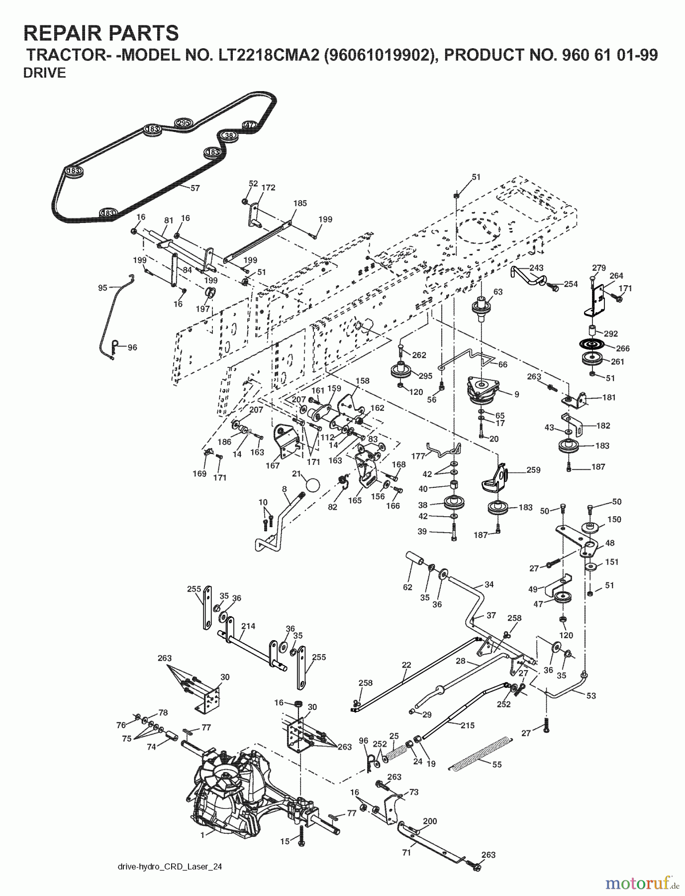 Jonsered Rasen  und Garten Traktoren LT2218 CMA2 (96061019902) - Jonsered Lawn & Garden Tractor (2007-07) DRIVE