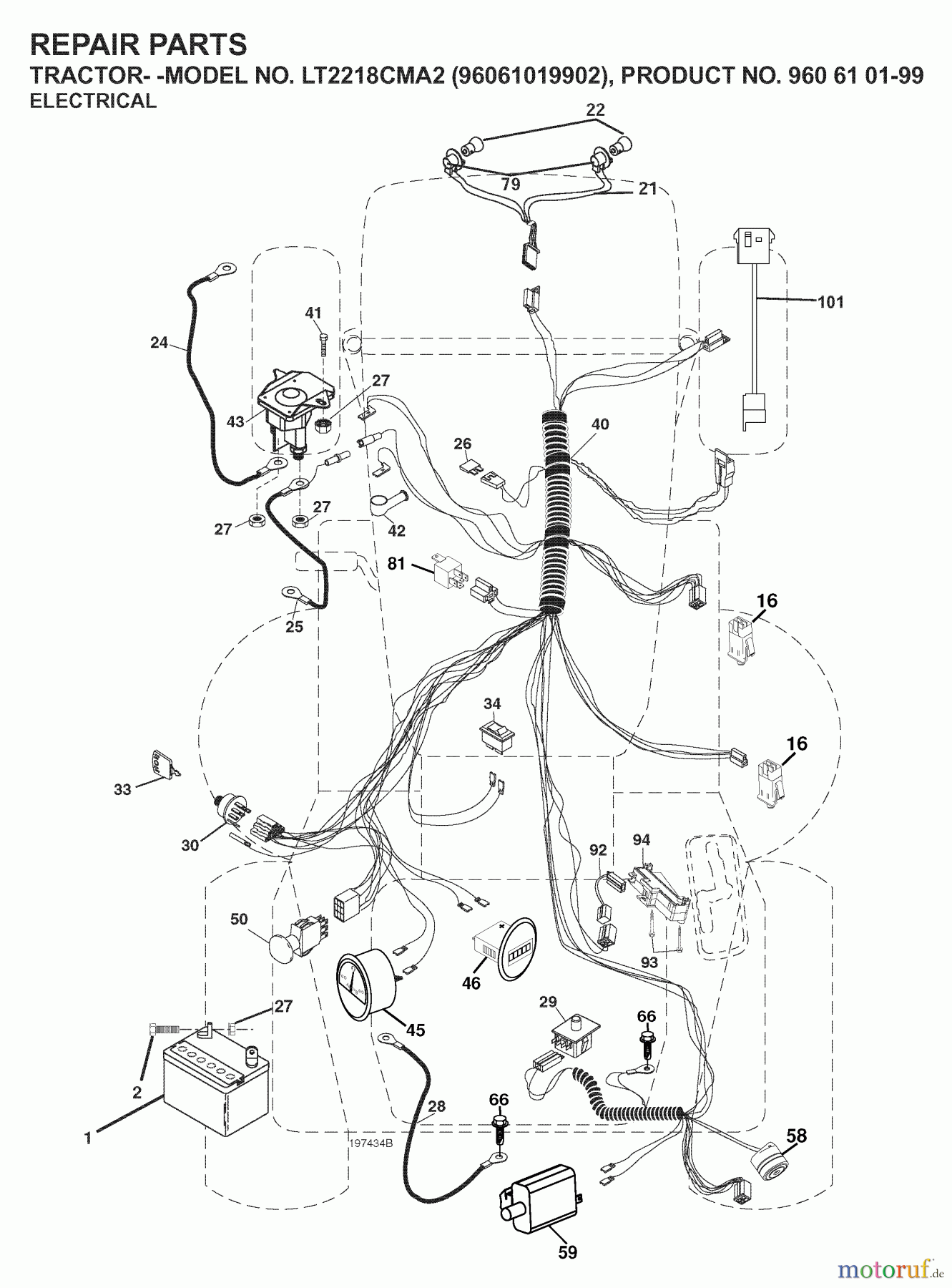 Jonsered Rasen  und Garten Traktoren LT2218 CMA2 (96061019902) - Jonsered Lawn & Garden Tractor (2007-07) ELECTRICAL