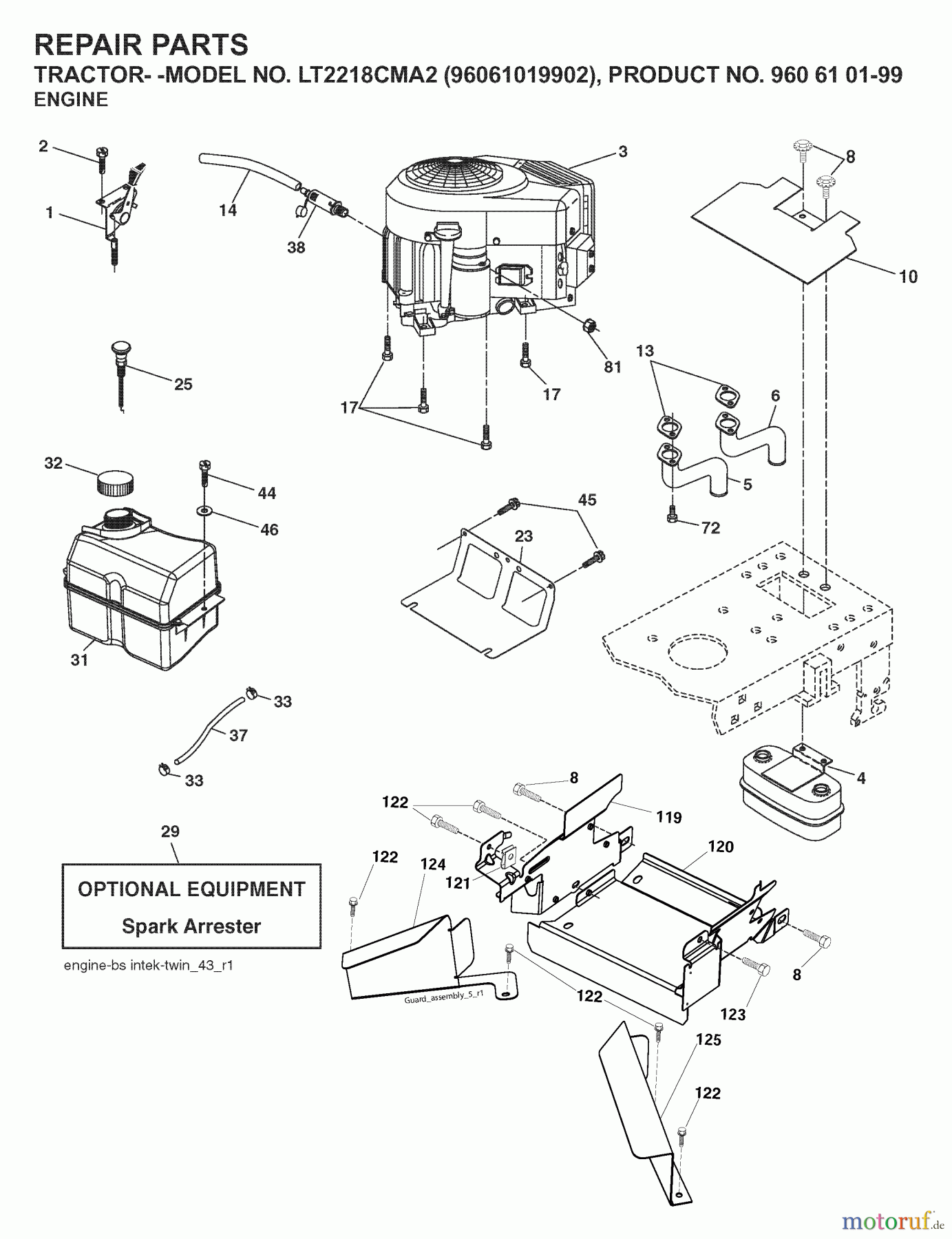  Jonsered Rasen  und Garten Traktoren LT2218 CMA2 (96061019902) - Jonsered Lawn & Garden Tractor (2007-07) ENGINE