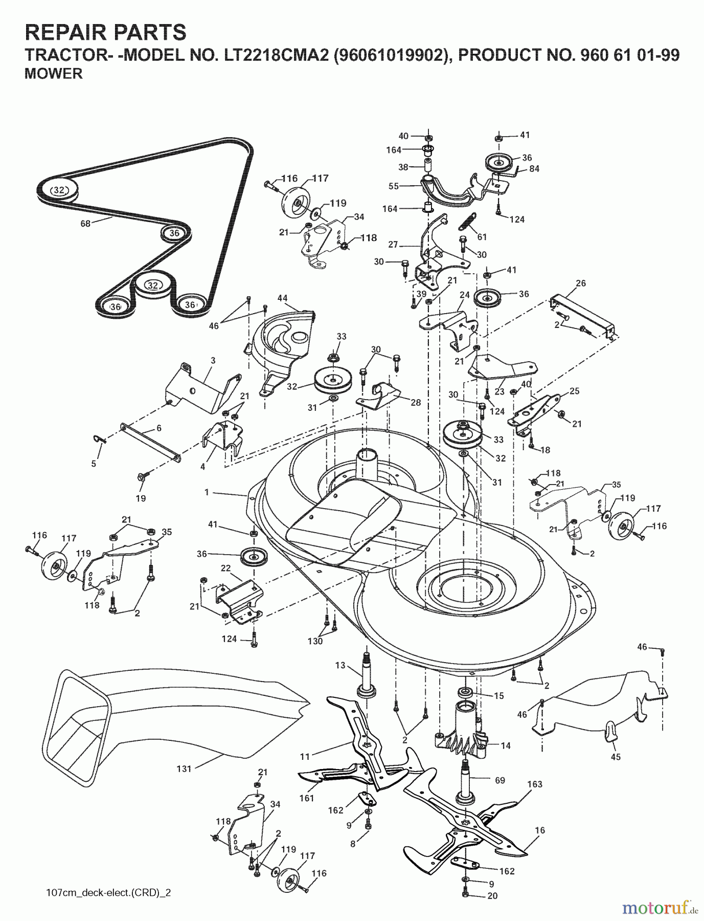  Jonsered Rasen  und Garten Traktoren LT2218 CMA2 (96061019902) - Jonsered Lawn & Garden Tractor (2007-07) MOWER DECK / CUTTING DECK