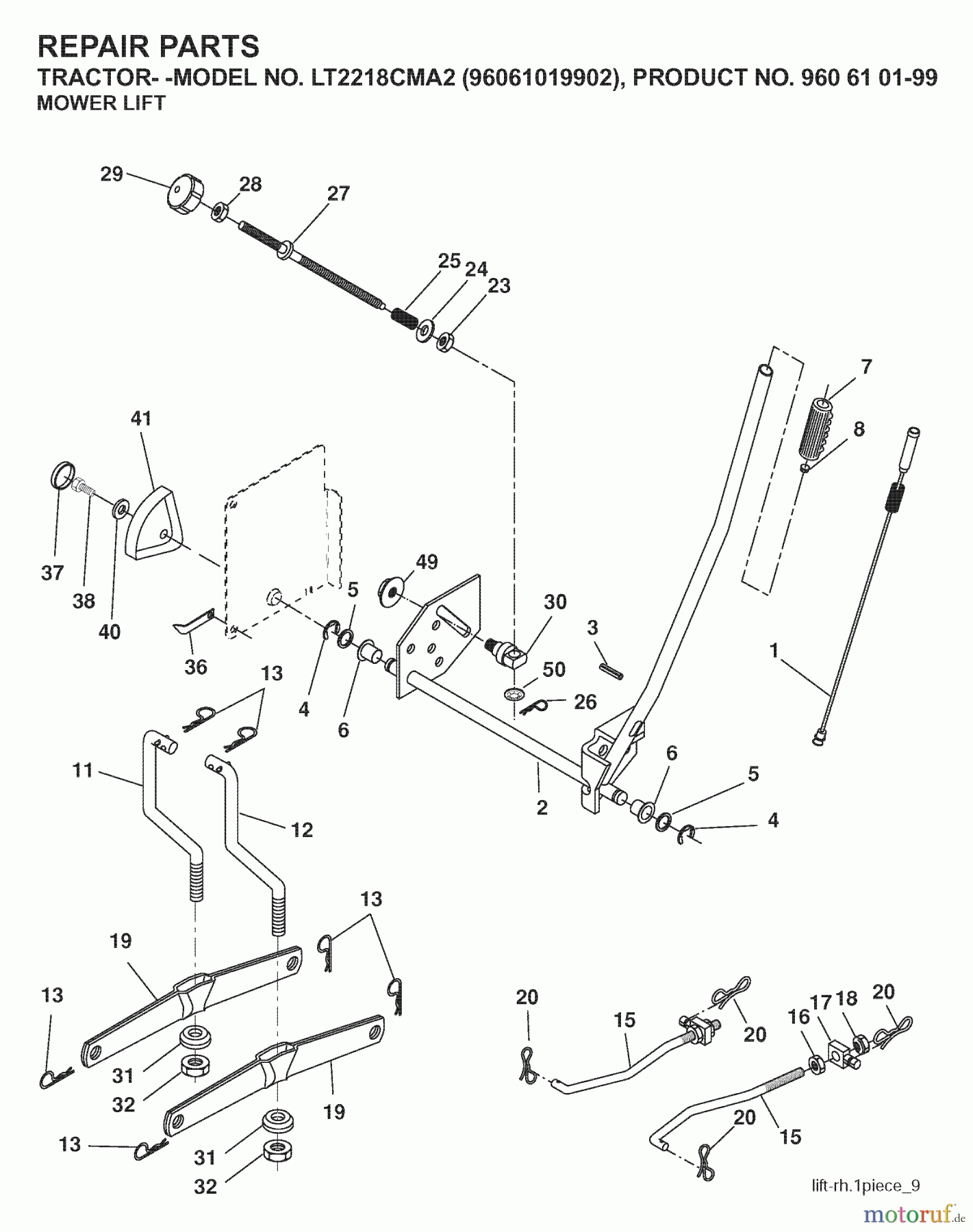 Jonsered Rasen und Garten Traktoren LT2218 CMA2 (96061019902) - Jonsered Lawn & Garden Tractor (2007-07) MOWER LIFT / DECK LIFT