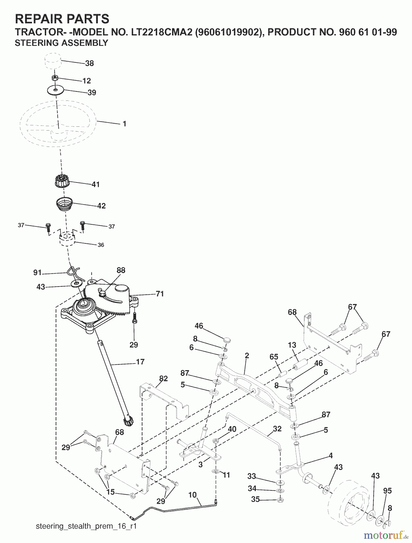  Jonsered Rasen  und Garten Traktoren LT2218 CMA2 (96061019902) - Jonsered Lawn & Garden Tractor (2007-07) STEERING