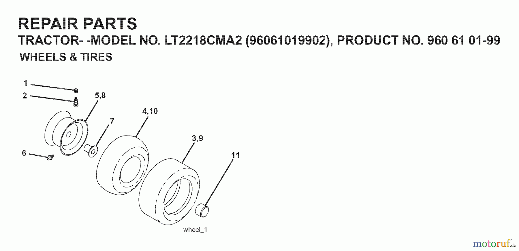 Jonsered Rasen  und Garten Traktoren LT2218 CMA2 (96061019902) - Jonsered Lawn & Garden Tractor (2007-07) WHEELS TIRES