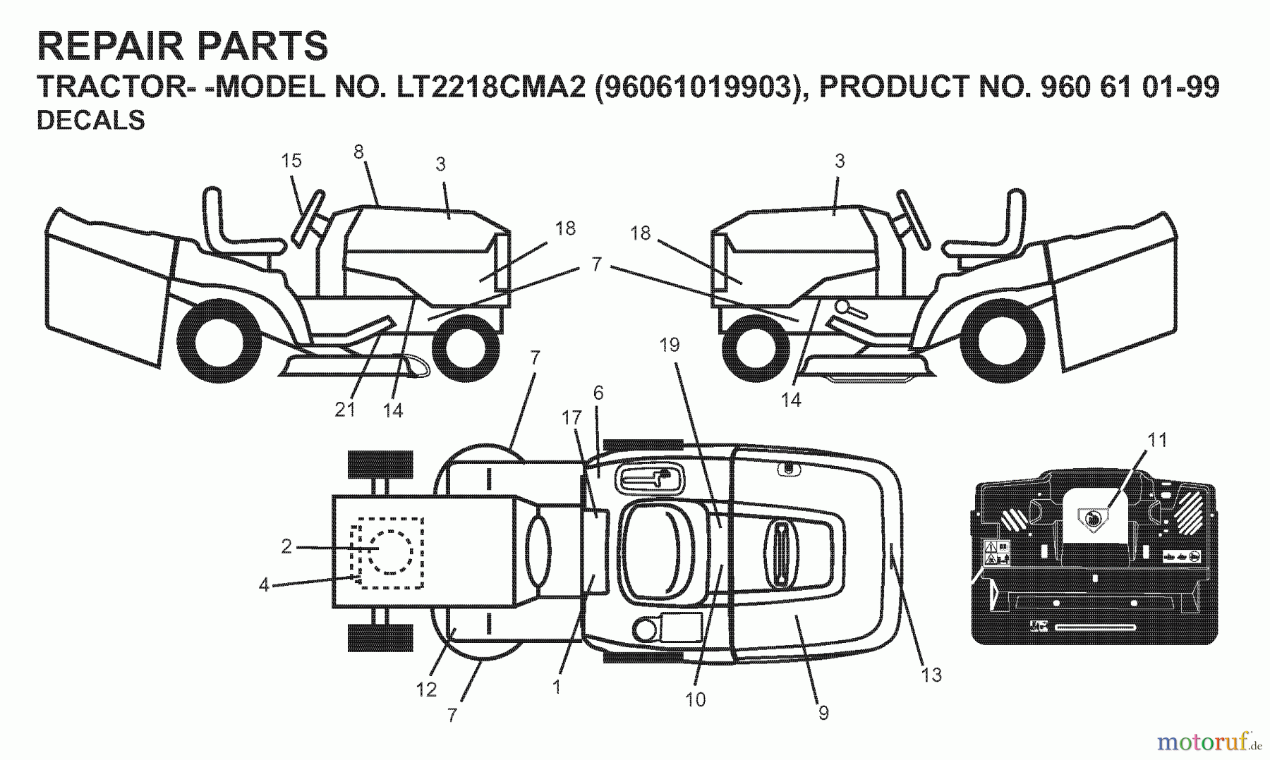 Jonsered Rasen und Garten Traktoren LT2218 CMA2 (96061019903) - Jonsered Lawn & Garden Tractor (2007-10) DECALS