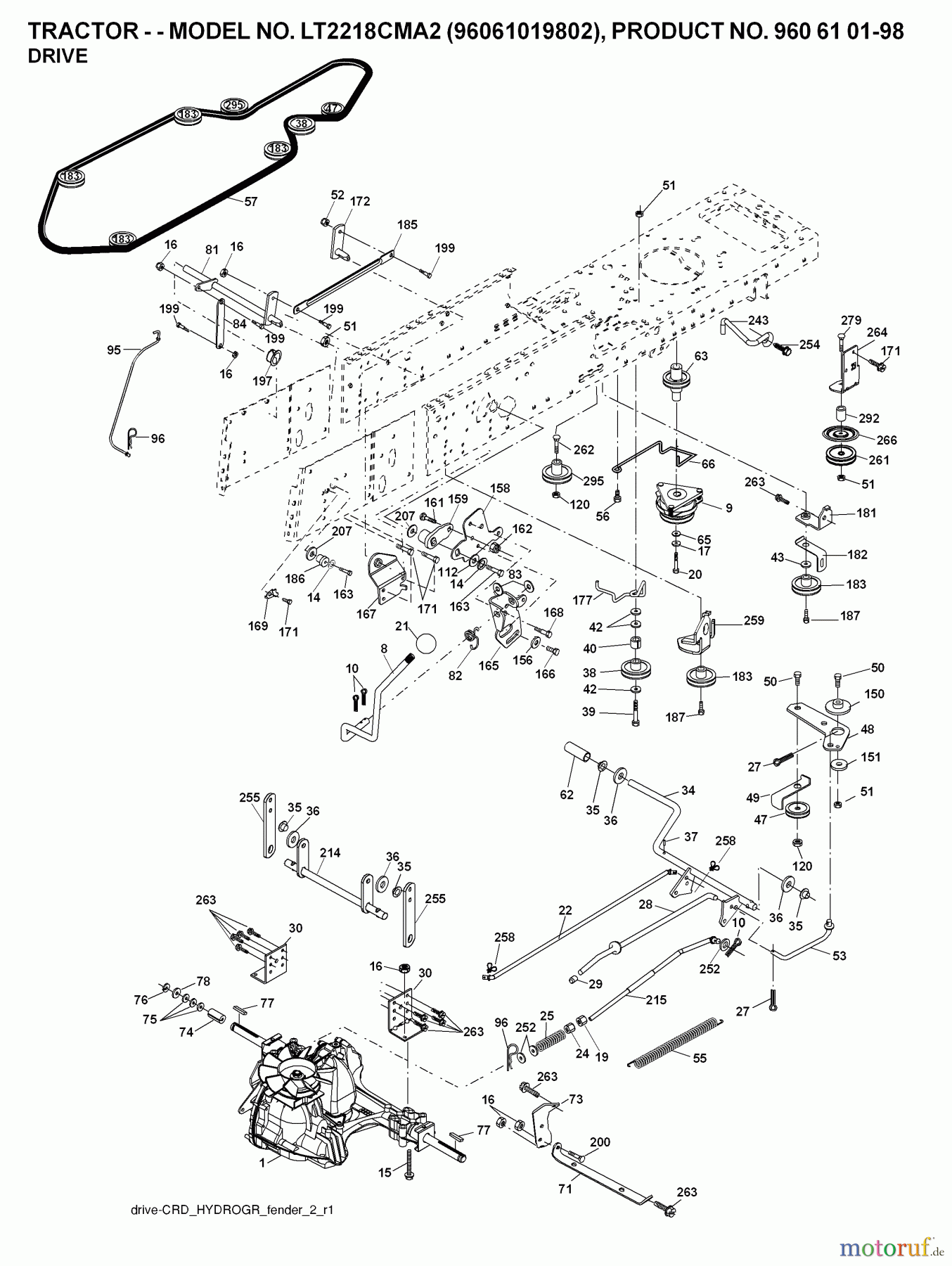  Jonsered Rasen  und Garten Traktoren LT2218 CMA2 (96061019903) - Jonsered Lawn & Garden Tractor (2007-10) DRIVE