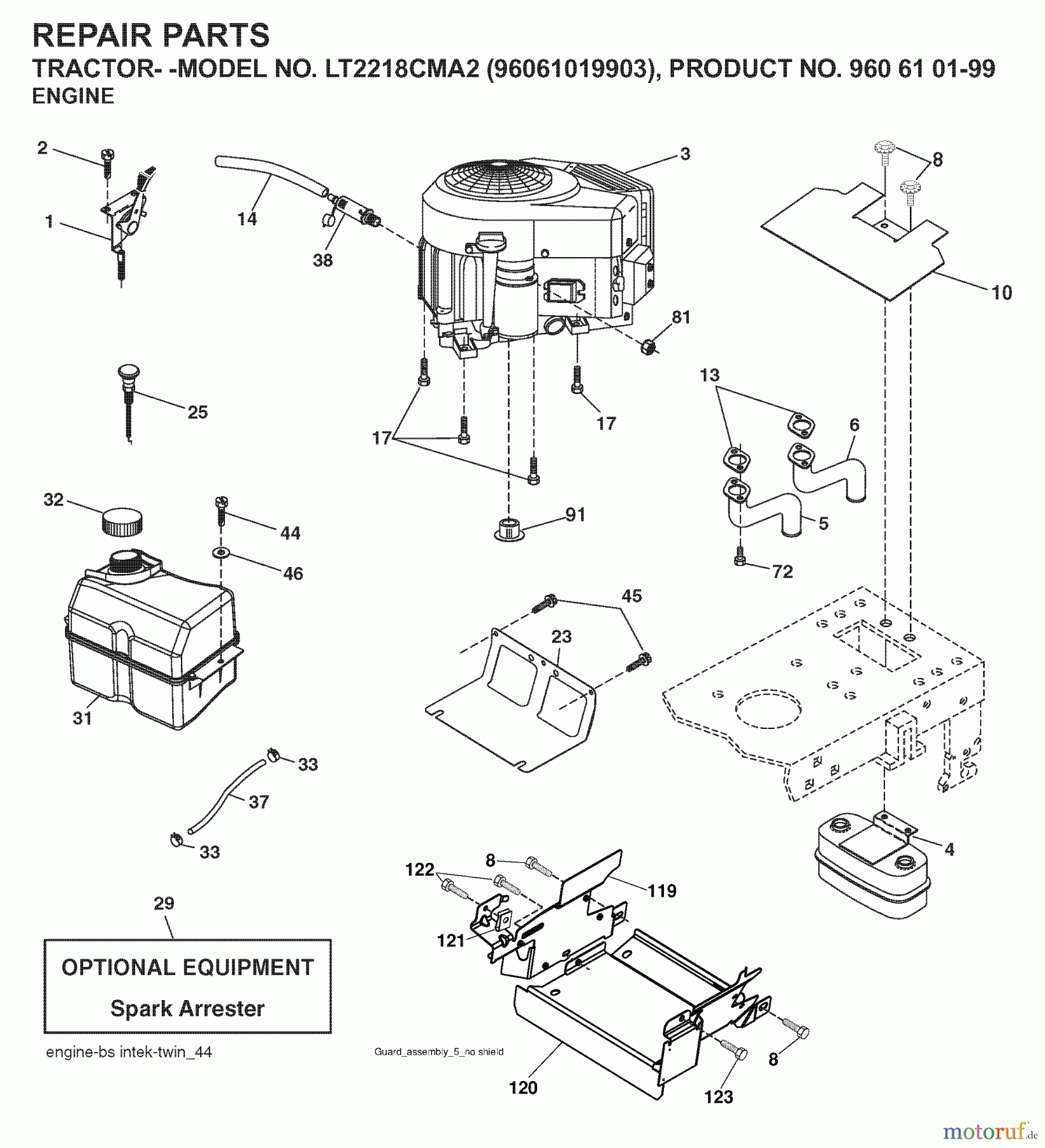 Jonsered Rasen und Garten Traktoren LT2218 CMA2 (96061019903) - Jonsered Lawn & Garden Tractor (2007-10) ENGINE