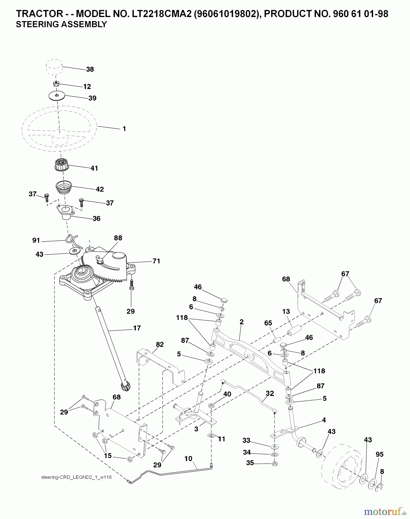  Jonsered Rasen  und Garten Traktoren LT2218 CMA2 (96061019903) - Jonsered Lawn & Garden Tractor (2007-10) STEERING