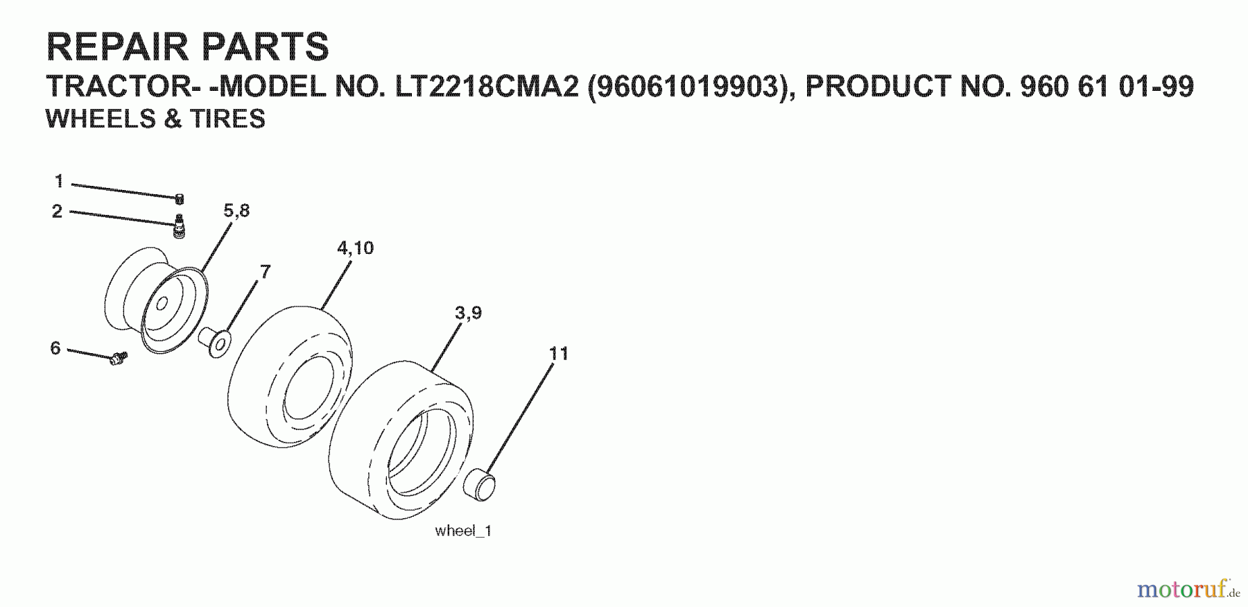 Jonsered Rasen und Garten Traktoren LT2218 CMA2 (96061019903) - Jonsered Lawn & Garden Tractor (2007-10) WHEELS TIRES