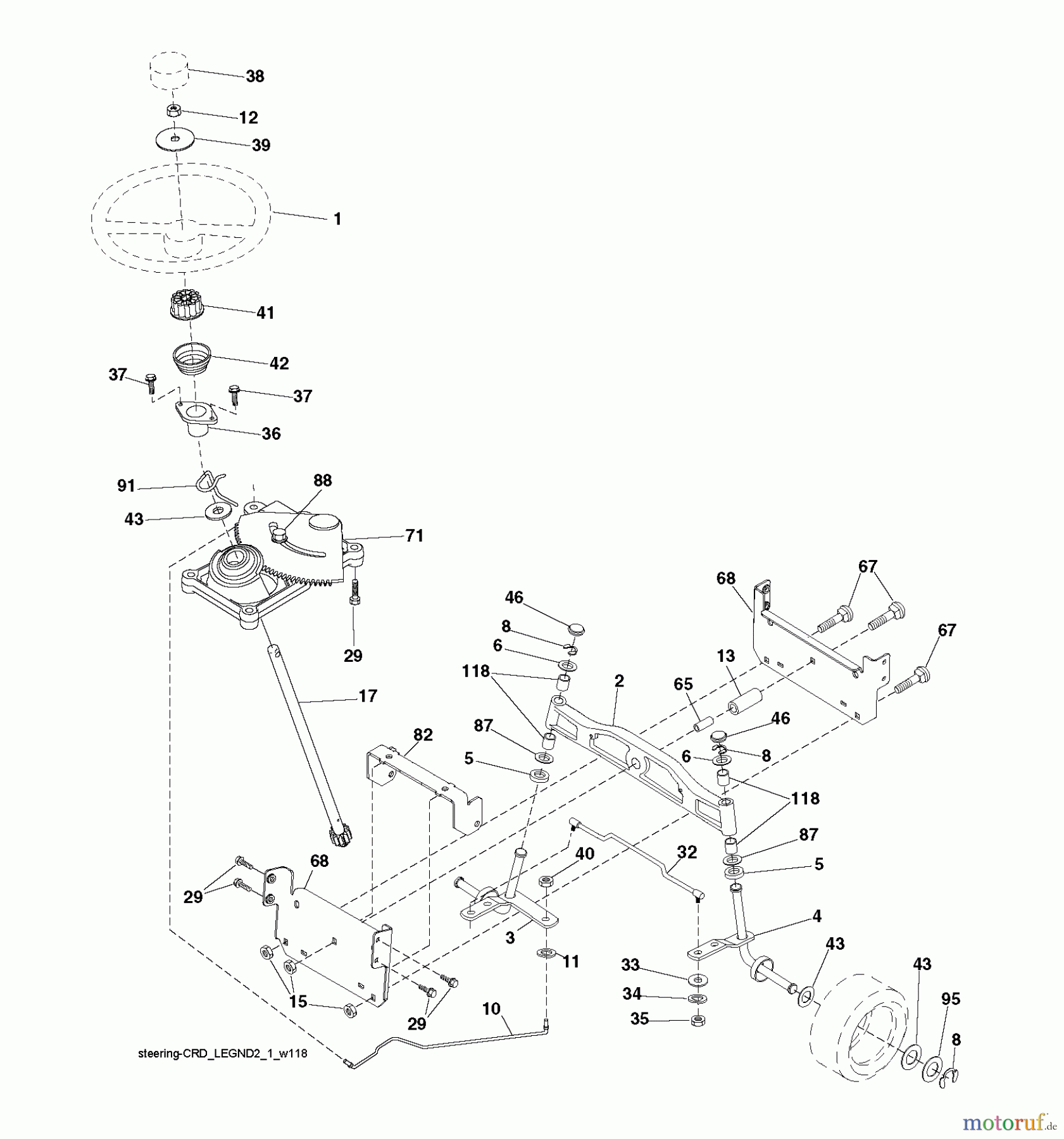  Jonsered Rasen  und Garten Traktoren LT2218 CMA2 (96061024000) - Jonsered Lawn & Garden Tractor (2009-01) STEERING
