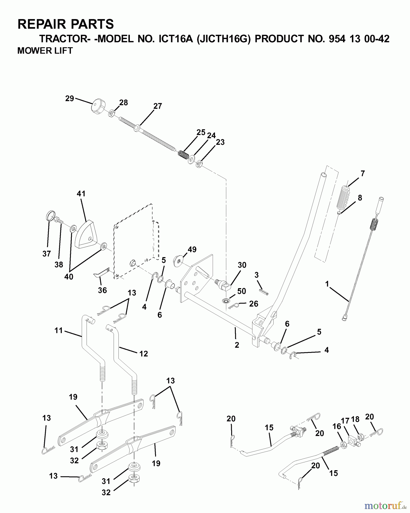 Jonsered Rasen und Garten Traktoren ICT16A (JICTH16G, 954130042) - Jonsered Lawn & Garden Tractor (2001-02) MOWER LIFT / DECK LIFT