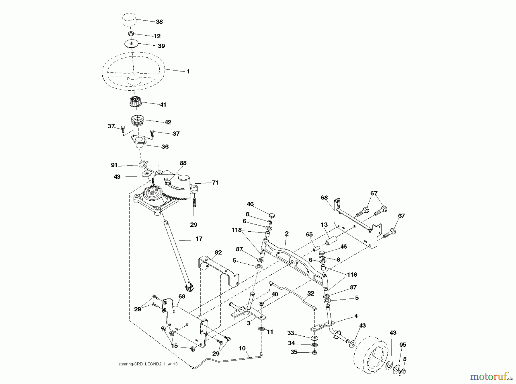 Jonsered Rasen und Garten Traktoren LT2218 CMA2 (96061024100) - Jonsered Lawn & Garden Tractor (2009-01) STEERING