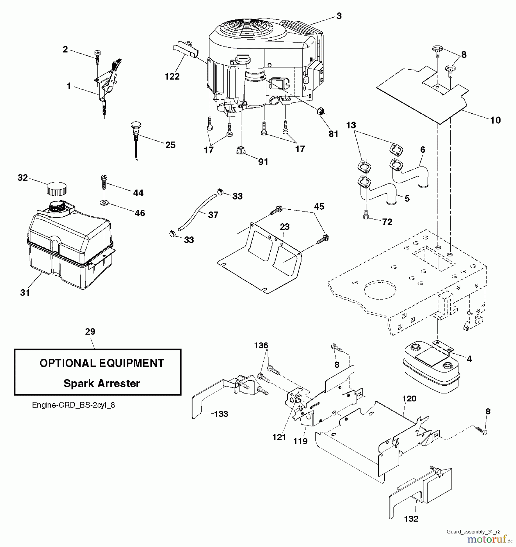 Jonsered Rasen und Garten Traktoren LT2218 CMA2 (96061026700) - Jonsered Lawn & Garden Tractor (2010-02) ENGINE