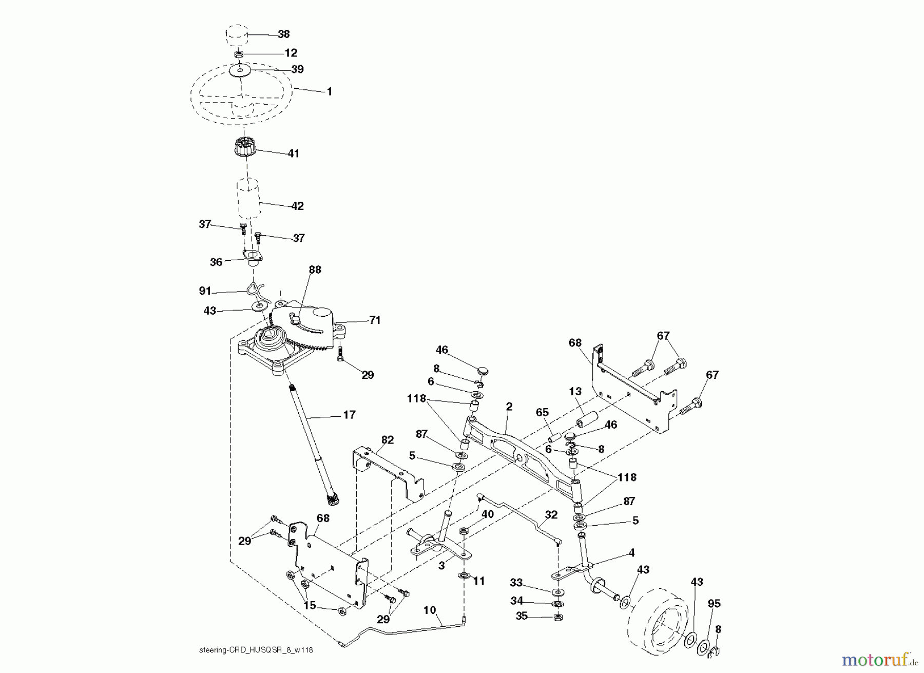  Jonsered Rasen  und Garten Traktoren LT2218 CMA2 (96061026700) - Jonsered Lawn & Garden Tractor (2010-02) STEERING