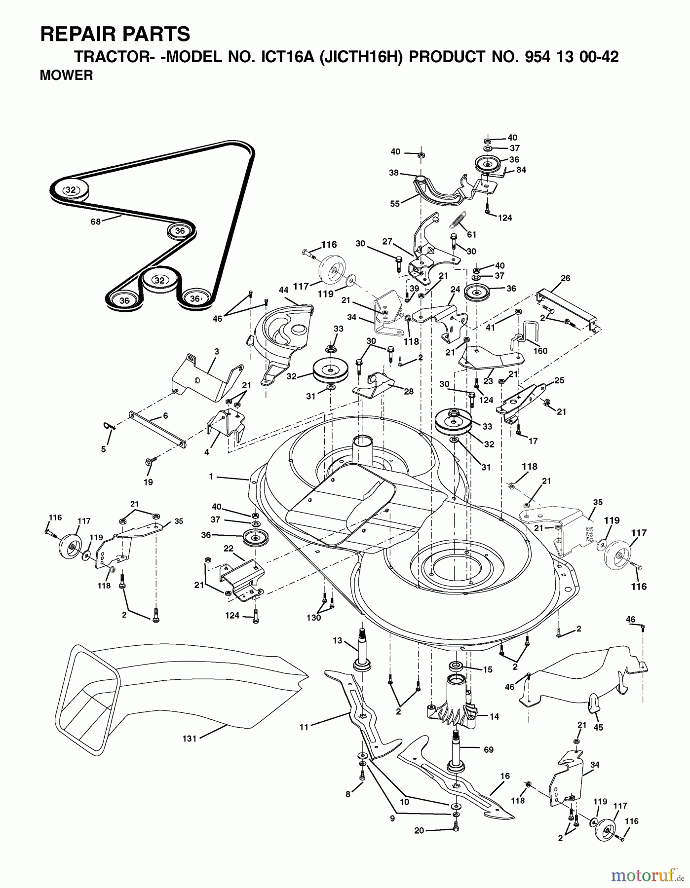 Jonsered Rasen und Garten Traktoren ICT16A (JICTH16H, 954130042) - Jonsered Lawn & Garden Tractor (2002-01) BAGGER