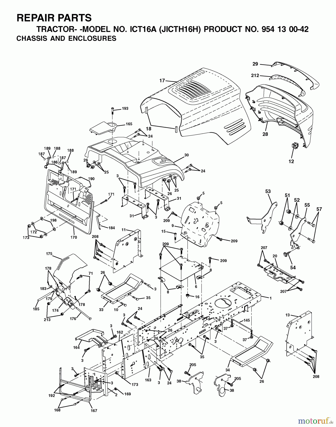 Jonsered Rasen und Garten Traktoren ICT16A (JICTH16H, 954130042) - Jonsered Lawn & Garden Tractor (2002-01) CHASSIS ENCLOSURES