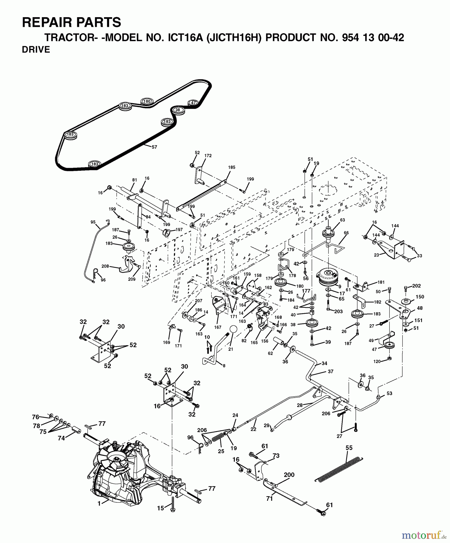 Jonsered Rasen und Garten Traktoren ICT16A (JICTH16H, 954130042) - Jonsered Lawn & Garden Tractor (2002-01) DRIVE