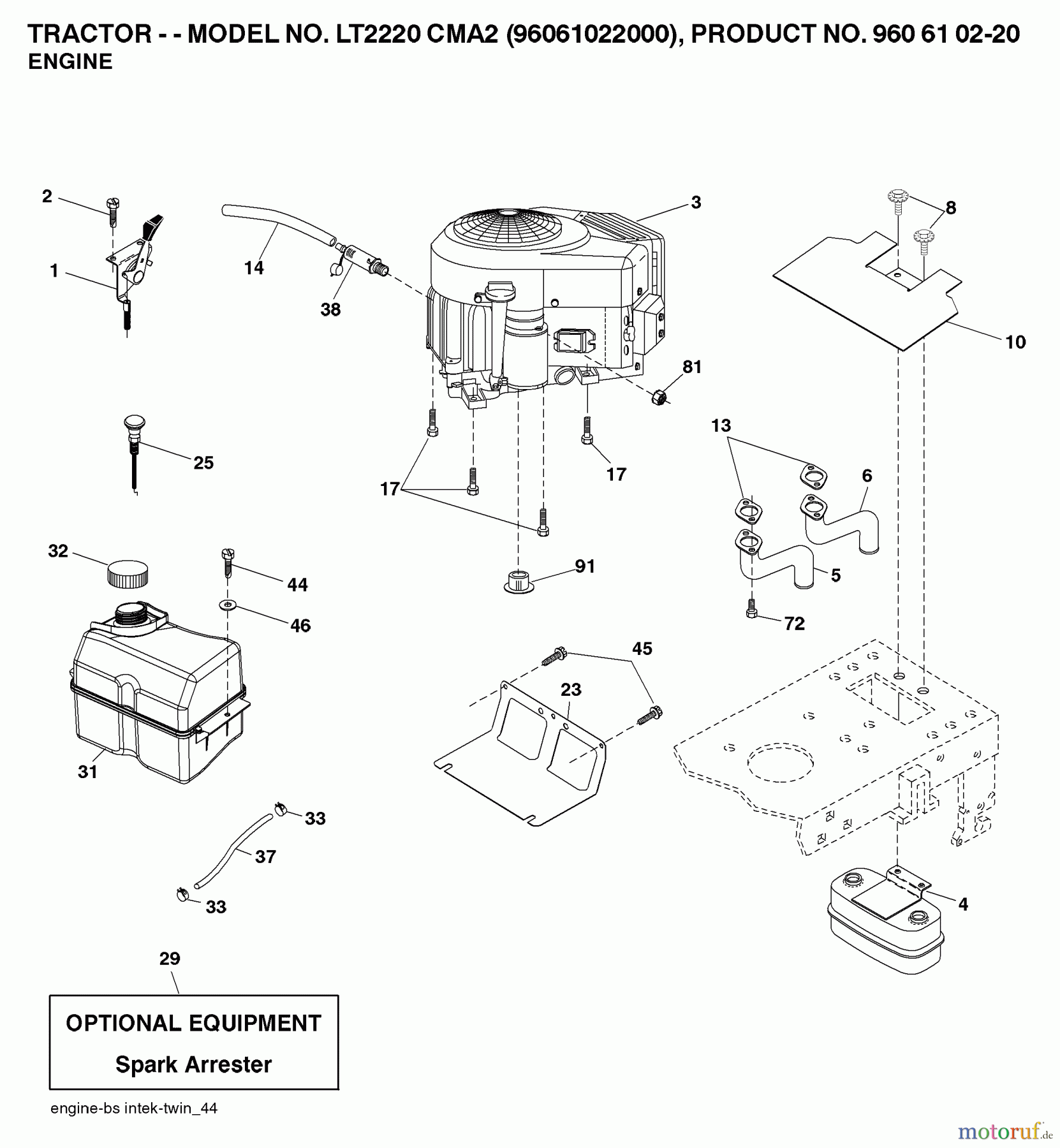 Jonsered Rasen und Garten Traktoren LT2220 CMA2 (96061022000) - Jonsered Lawn & Garden Tractor (2007-04) ENGINE