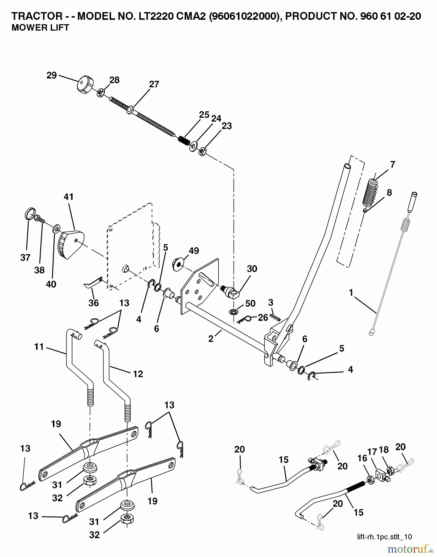 Jonsered Rasen und Garten Traktoren LT2220 CMA2 (96061022000) - Jonsered Lawn & Garden Tractor (2007-04) MOWER LIFT / DECK LIFT