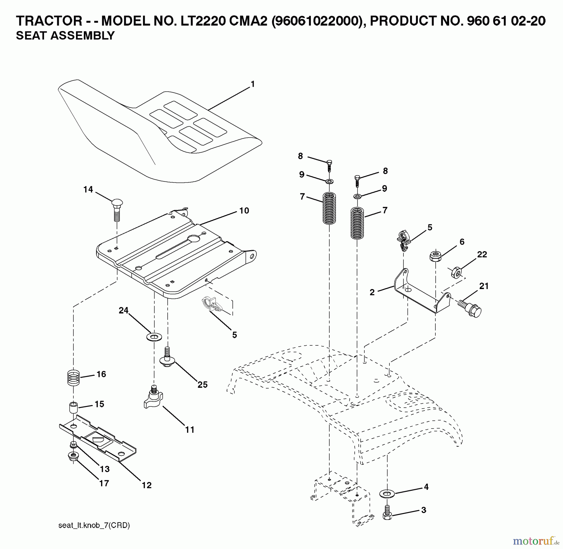  Jonsered Rasen  und Garten Traktoren LT2220 CMA2 (96061022000) - Jonsered Lawn & Garden Tractor (2007-04) SEAT