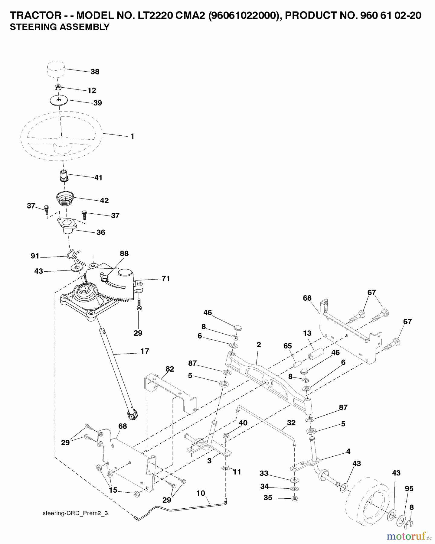 Jonsered Rasen und Garten Traktoren LT2220 CMA2 (96061022000) - Jonsered Lawn & Garden Tractor (2007-04) STEERING