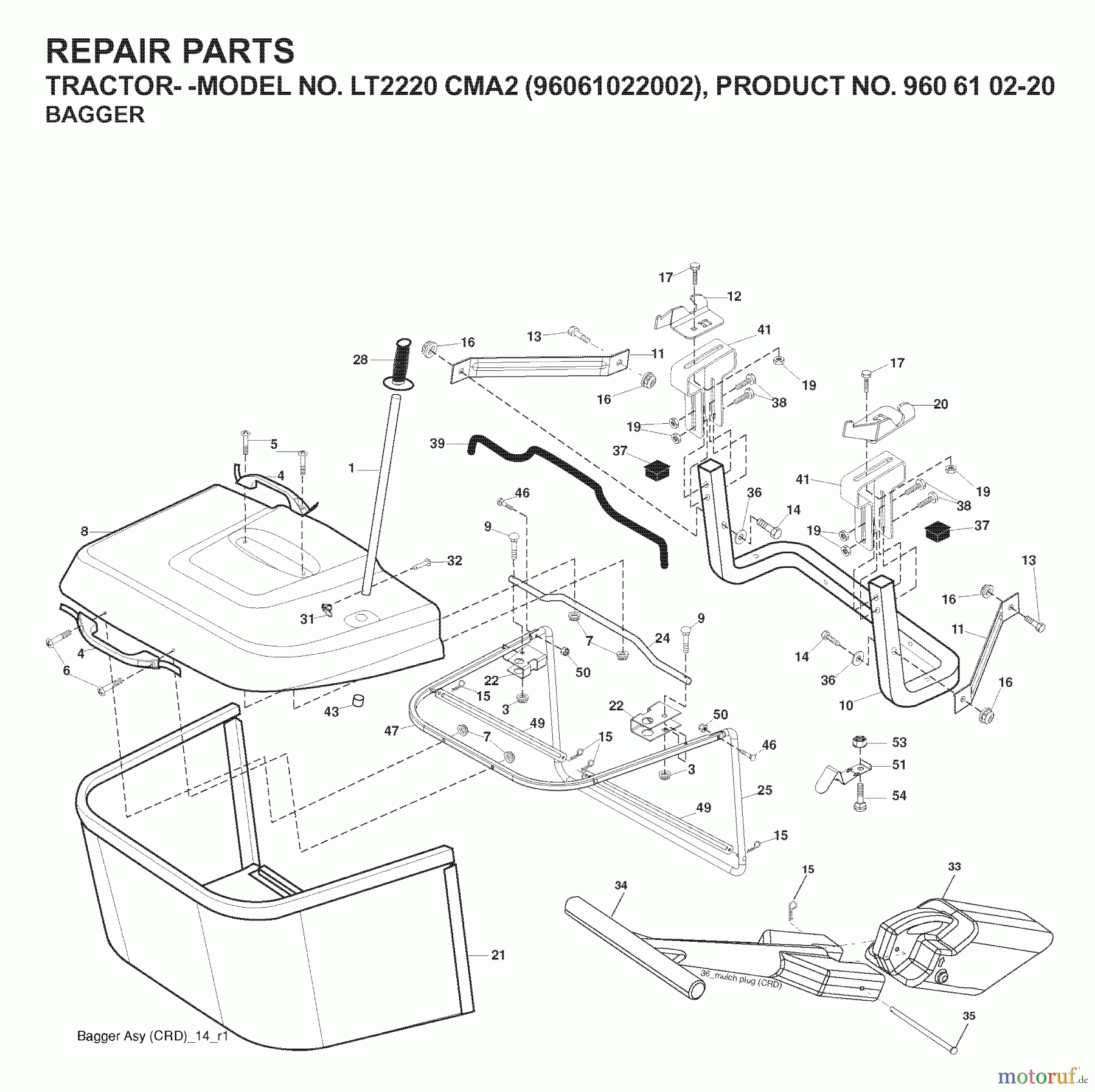 Jonsered Rasen und Garten Traktoren LT2220 CMA2 (96061022002) - Jonsered Lawn & Garden Tractor (2008-01) BAGGER