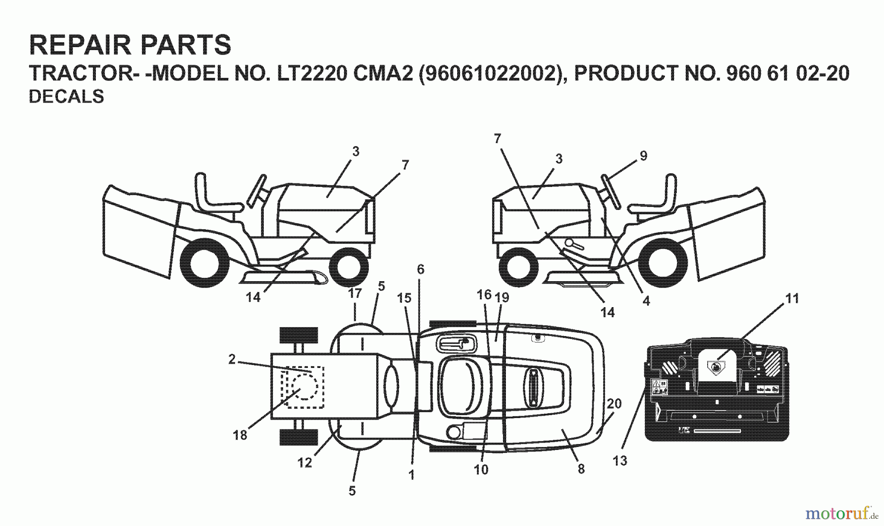 Jonsered Rasen und Garten Traktoren LT2220 CMA2 (96061022002) - Jonsered Lawn & Garden Tractor (2008-01) DECALS