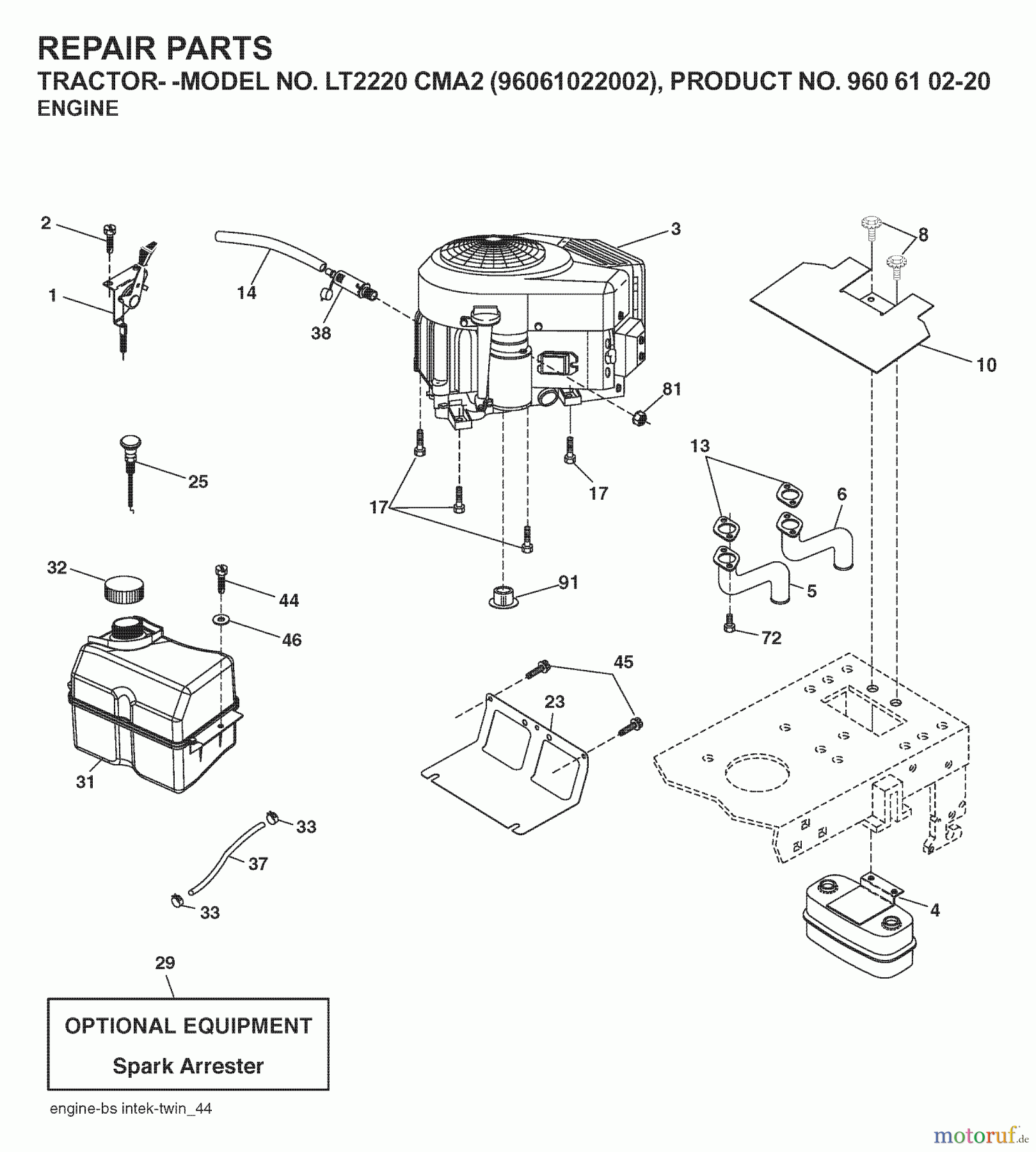  Jonsered Rasen  und Garten Traktoren LT2220 CMA2 (96061022002) - Jonsered Lawn & Garden Tractor (2008-01) ENGINE