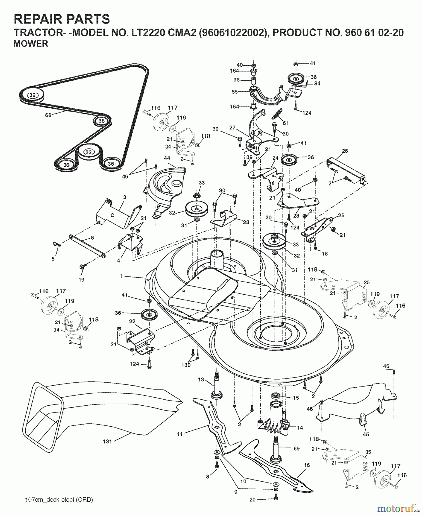  Jonsered Rasen  und Garten Traktoren LT2220 CMA2 (96061022002) - Jonsered Lawn & Garden Tractor (2008-01) MOWER DECK / CUTTING DECK
