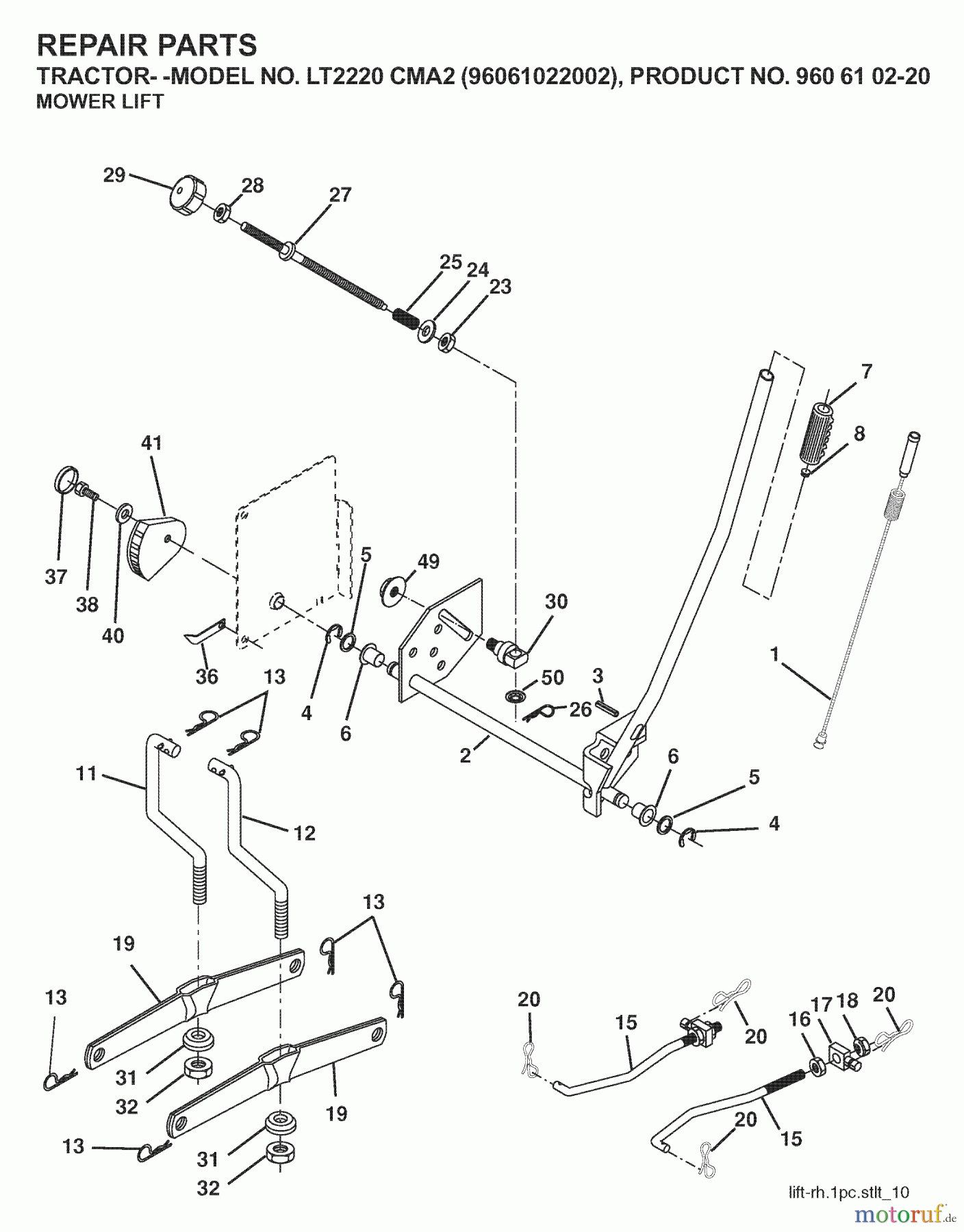 Jonsered Rasen und Garten Traktoren LT2220 CMA2 (96061022002) - Jonsered Lawn & Garden Tractor (2008-01) MOWER LIFT / DECK LIFT
