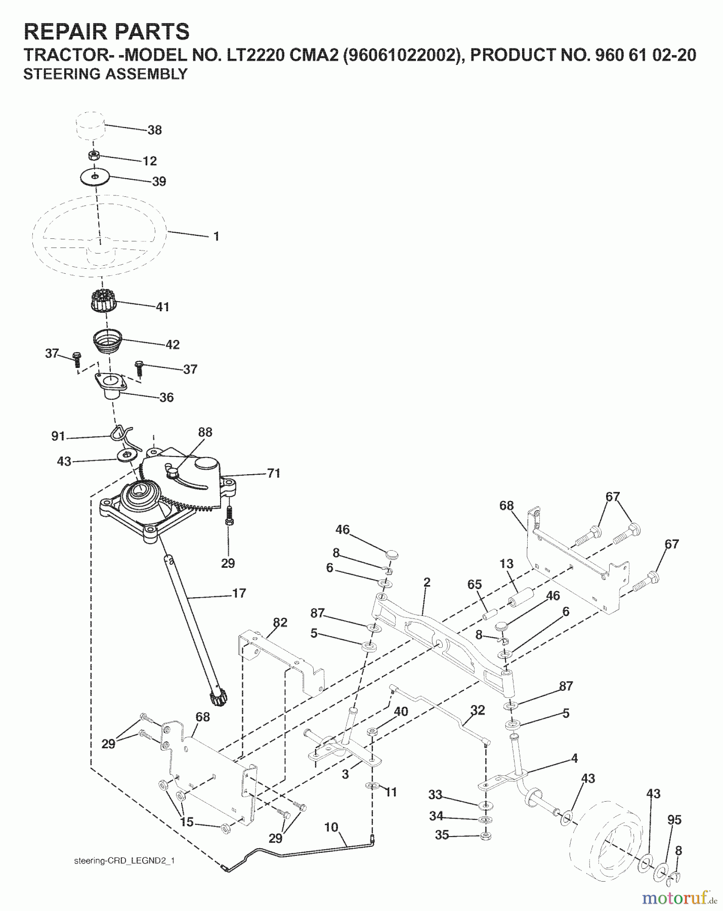  Jonsered Rasen  und Garten Traktoren LT2220 CMA2 (96061022002) - Jonsered Lawn & Garden Tractor (2008-01) STEERING