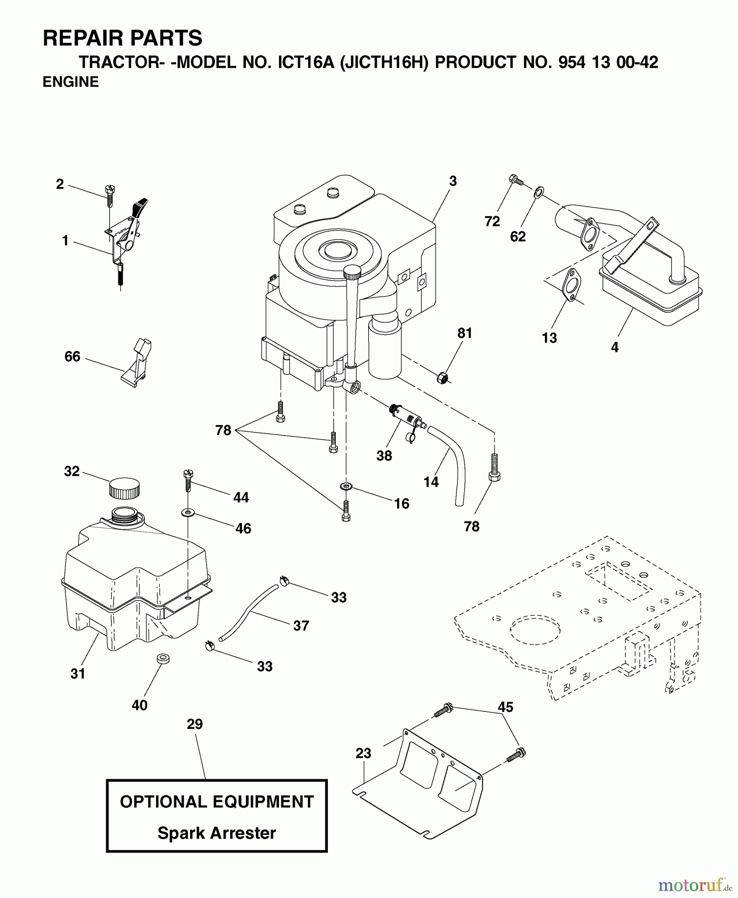 Jonsered Rasen  und Garten Traktoren ICT16A (JICTH16H, 954130042) - Jonsered Lawn & Garden Tractor (2002-01) ENGINE
