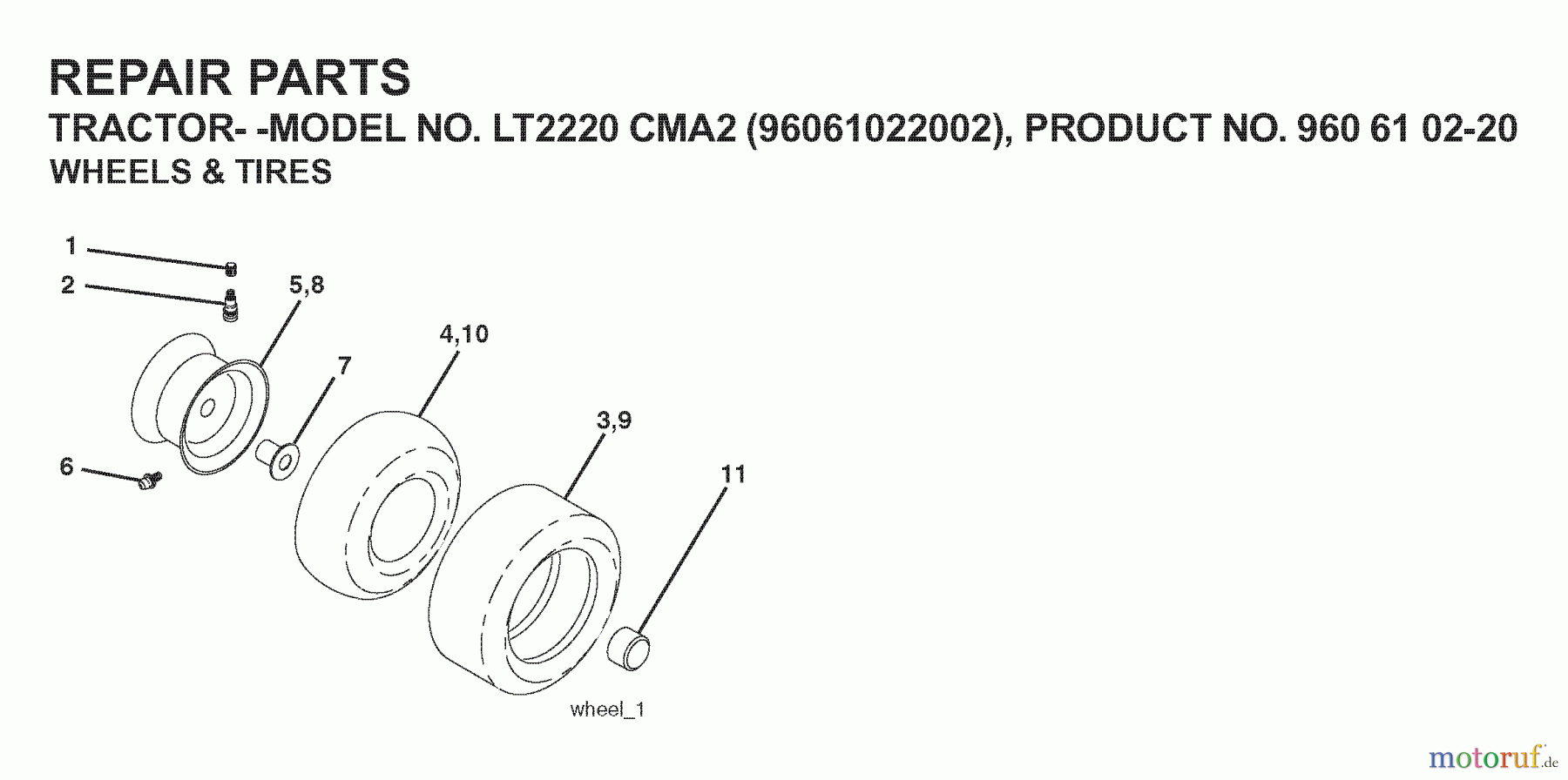 Jonsered Rasen und Garten Traktoren LT2220 CMA2 (96061022002) - Jonsered Lawn & Garden Tractor (2008-01) WHEELS TIRES
