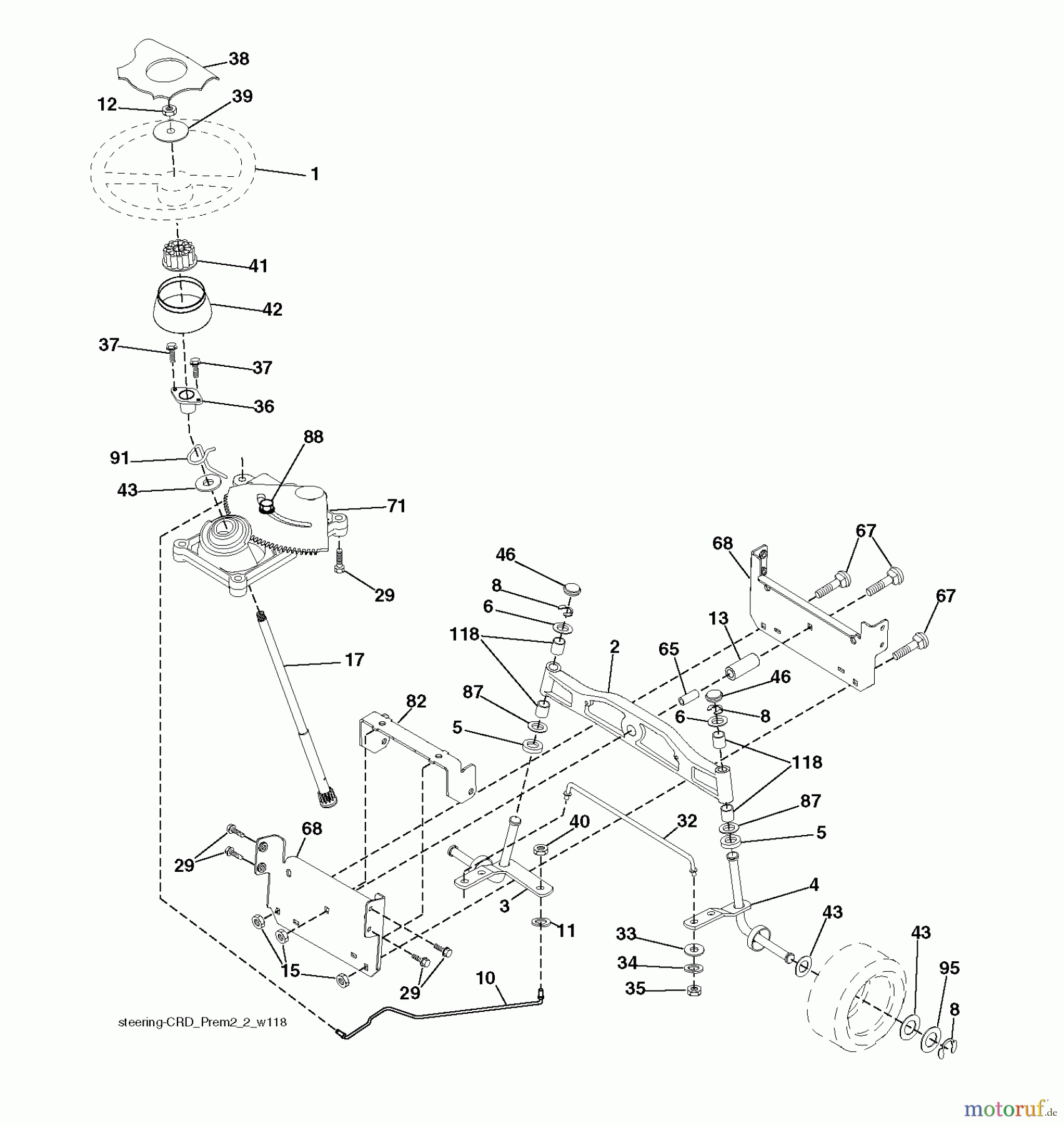  Jonsered Rasen  und Garten Traktoren LT2220 CMA2 (96061022003) - Jonsered Lawn & Garden Tractor (2009-07) STEERING